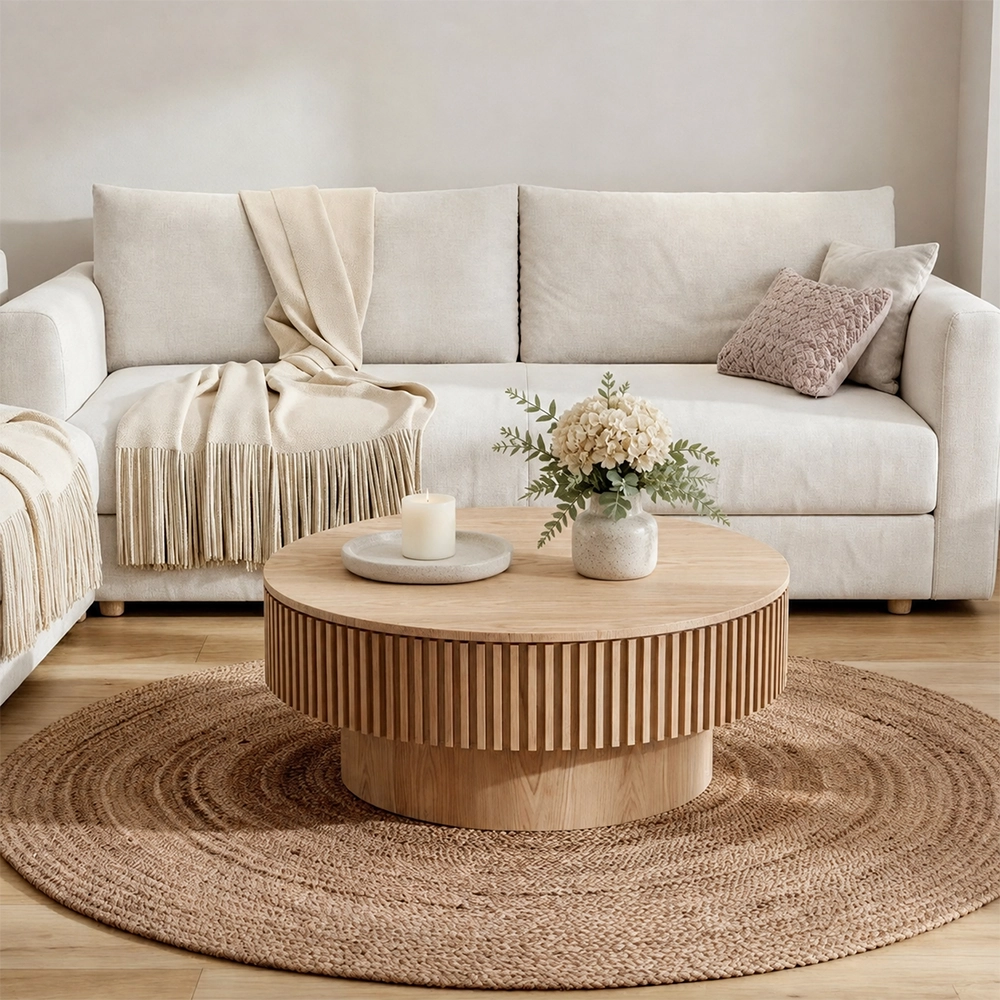 31.5" Organic Modern Engineered Wood Round Coffee Table