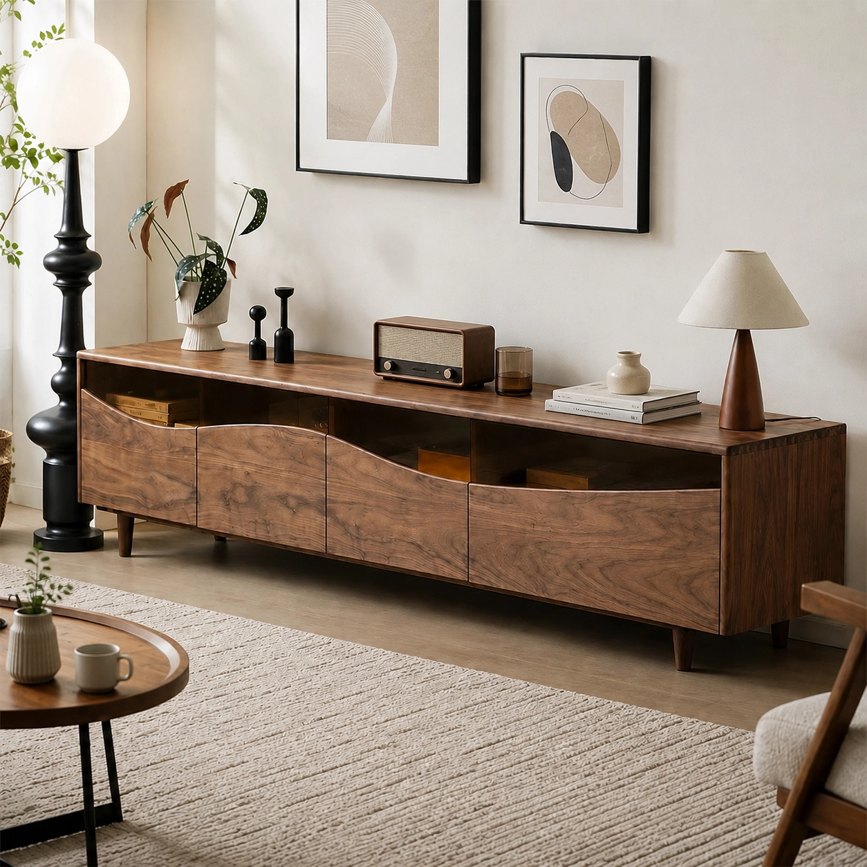 70.9" Organic Modern Solid Wood TV Stand with Storage