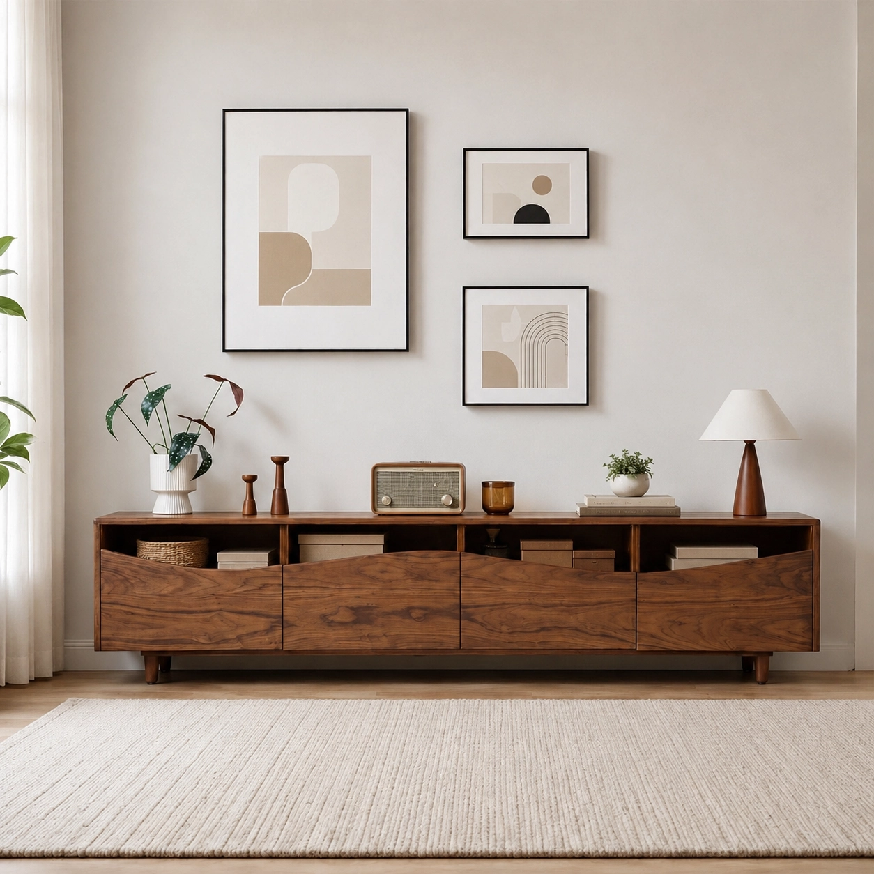 70.9" Organic Modern Solid Wood TV Stand with Storage