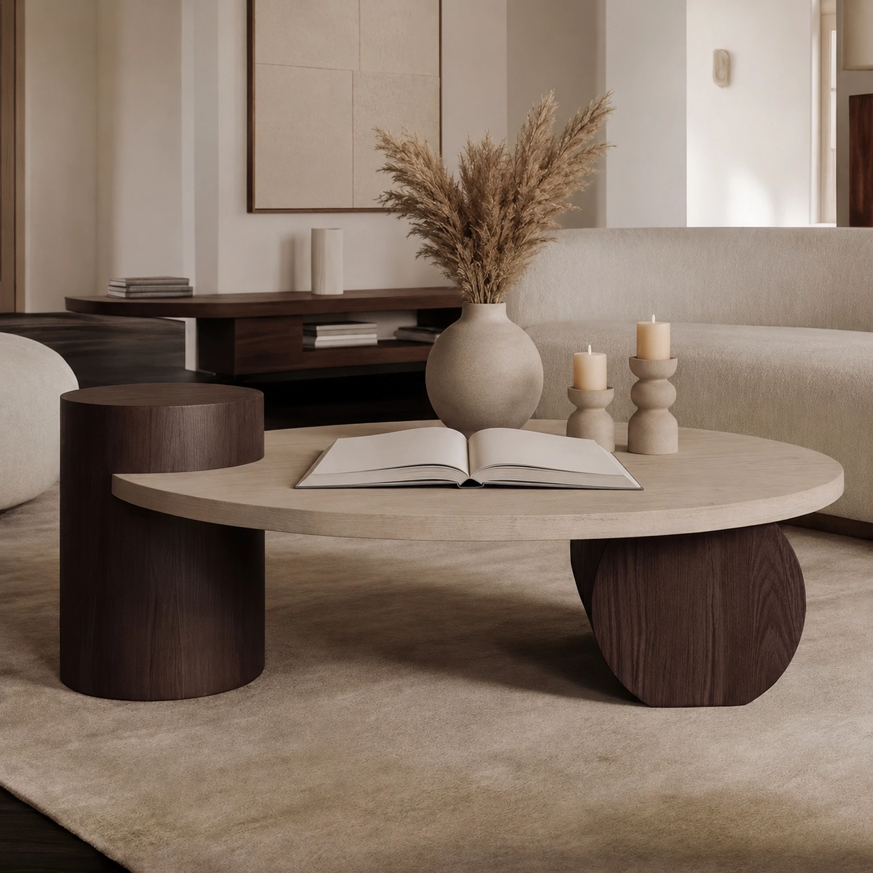 27.6" Organic Modern Engineered Wood Round Coffee Table