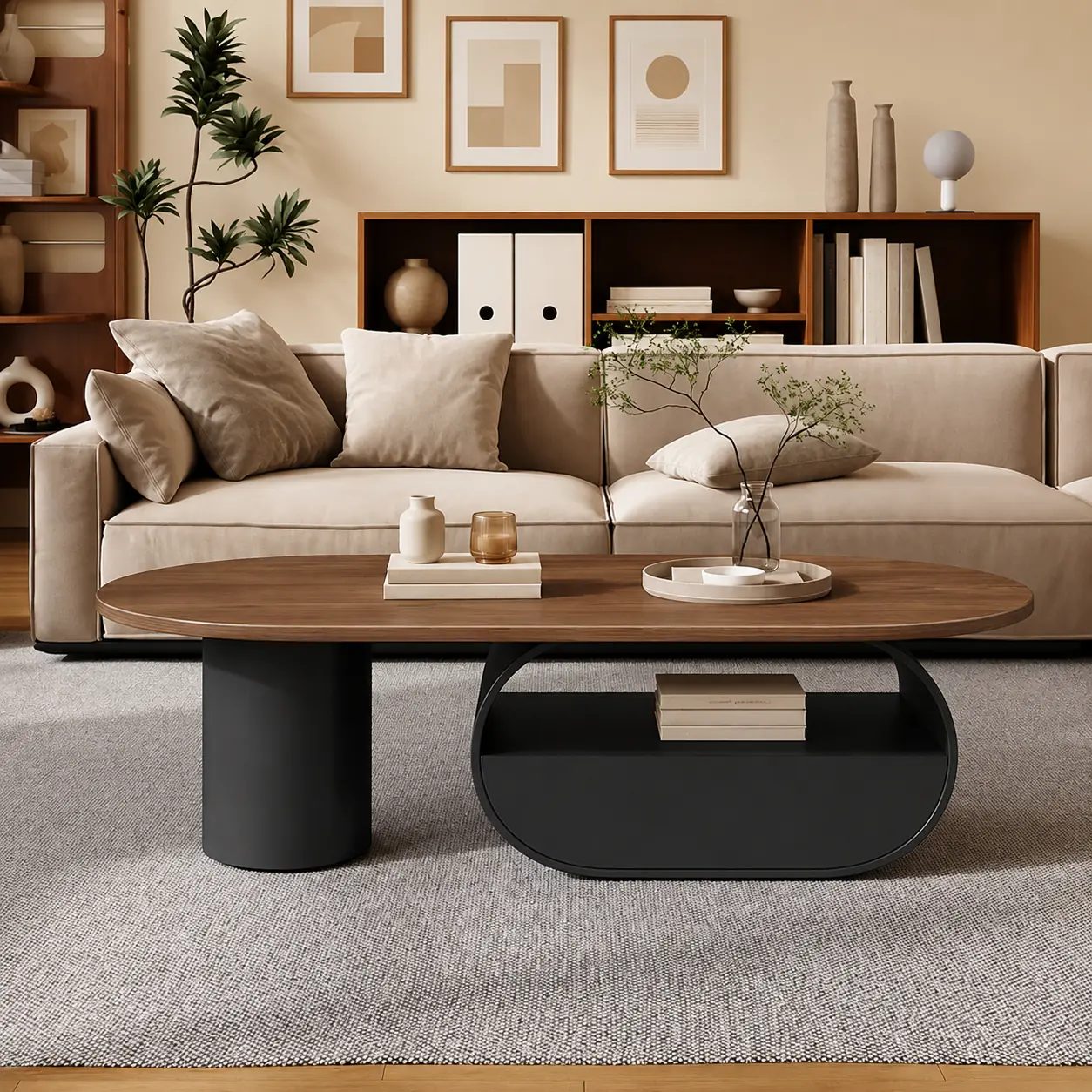 39.4" Modern Engineered Wood Oval Coffee Table