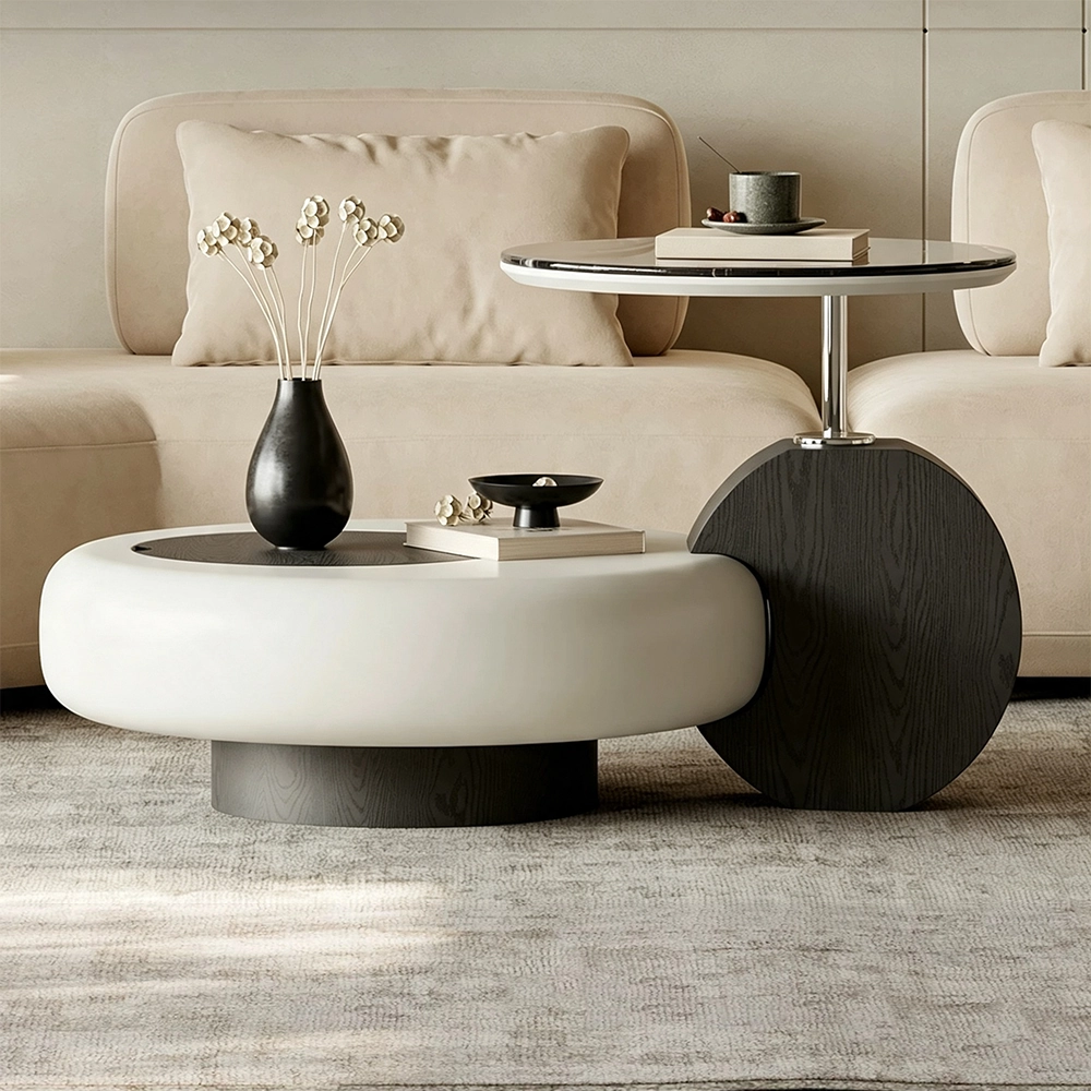 57.9" Organic Modern Engineered Wood Round Coffee Table