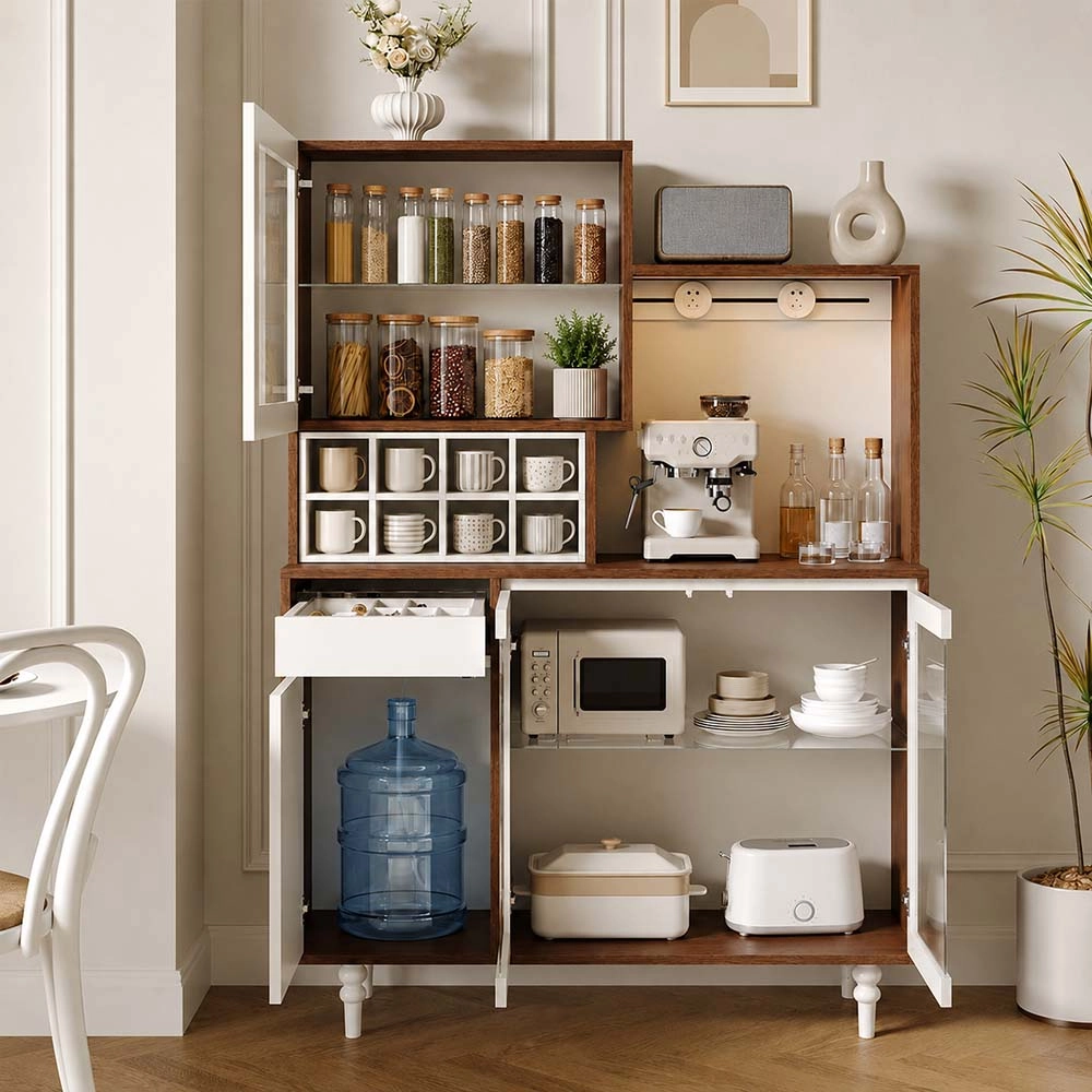 47.2" Japandi Plywood and Glass Coffee Cabinet Glass Door