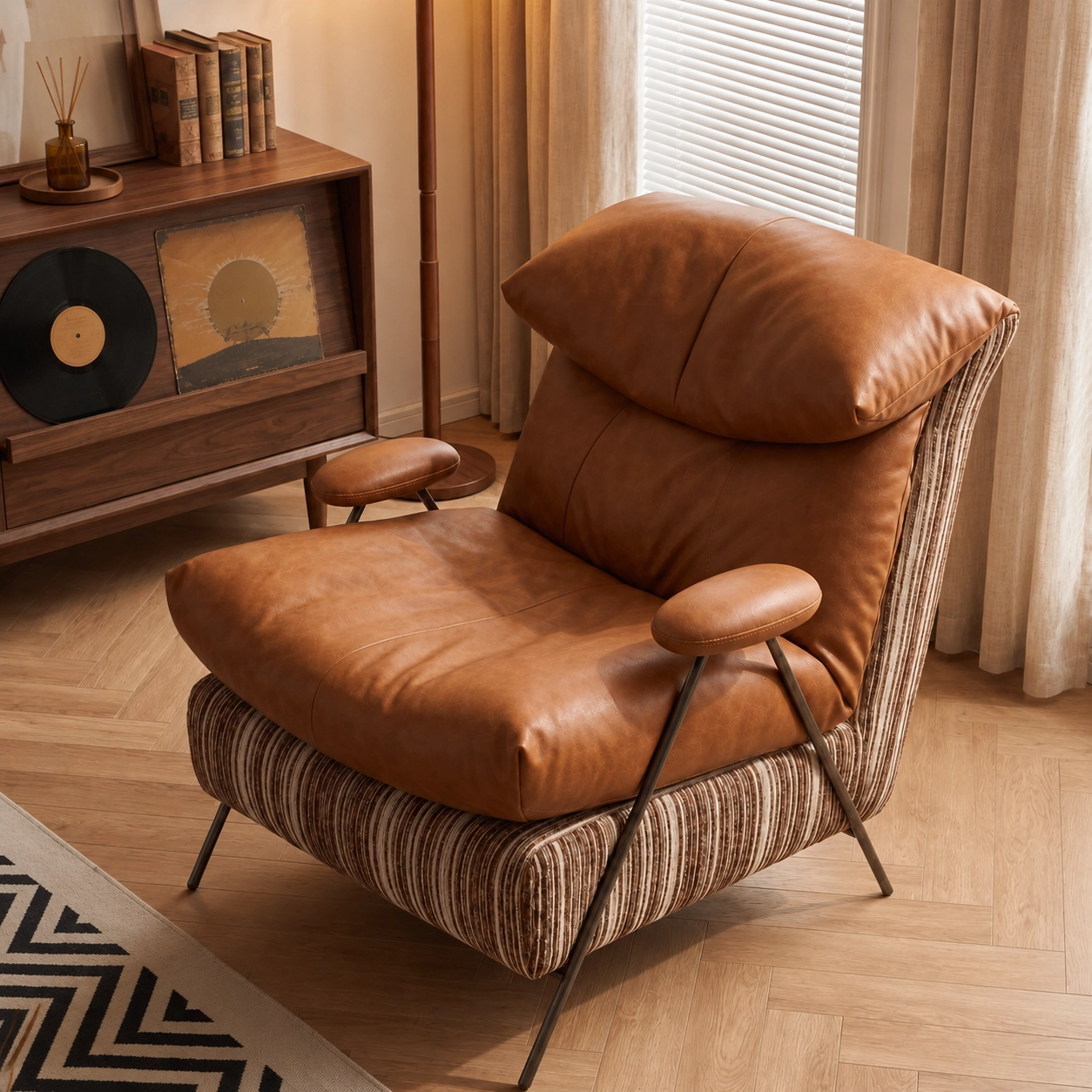 33.5" Mid-Century Modern Fabric Chair Leather Lounge Chair