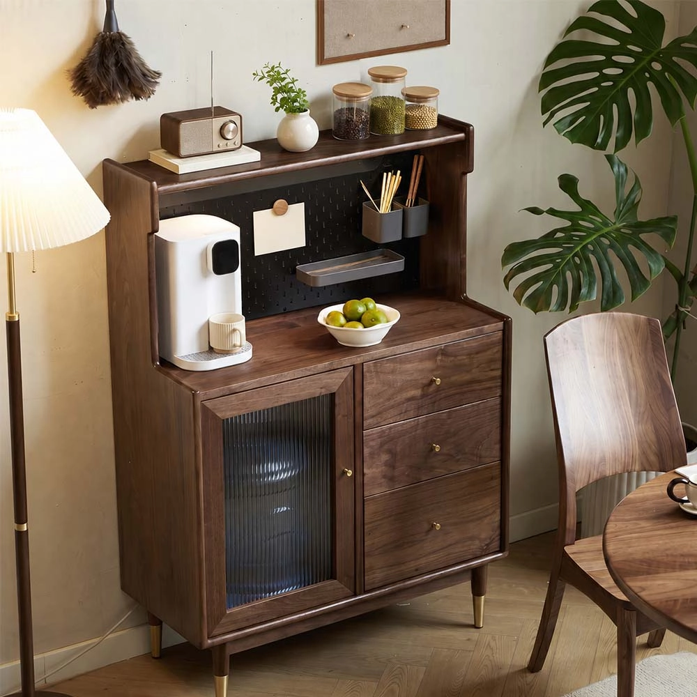 27.6" Japandi Sintered Stone and Solid Wood Coffee Cabinet with Drawers