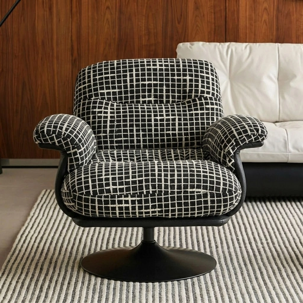 Swivel Lounge Chair, Grid Fabric