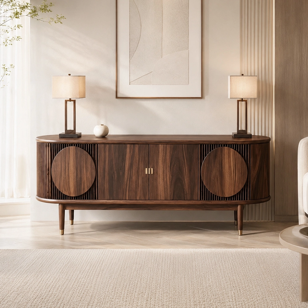 59.1" Organic Modern Solid Wood TV Stand with Cabinets