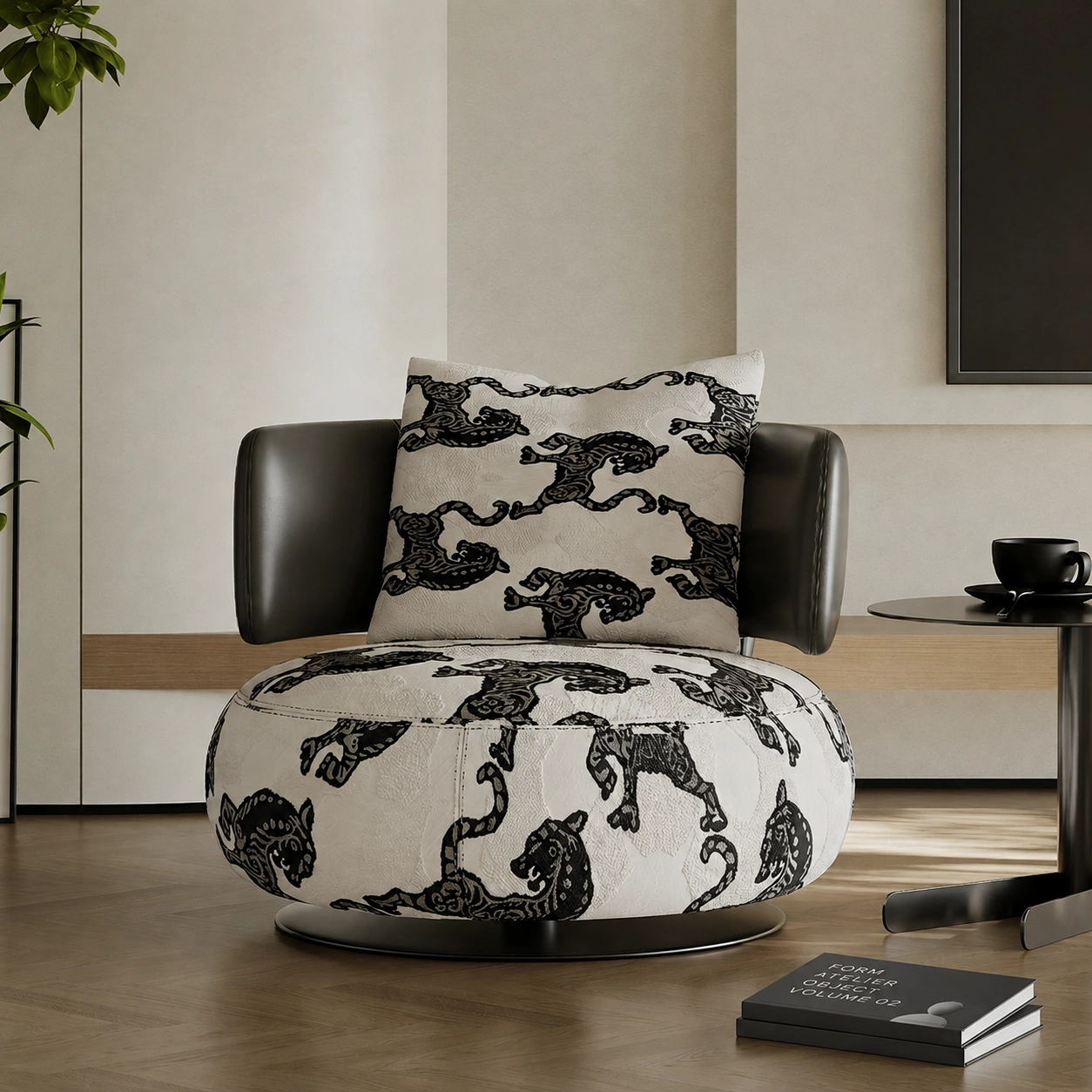 Italian Fabric Swivel Accent Chair