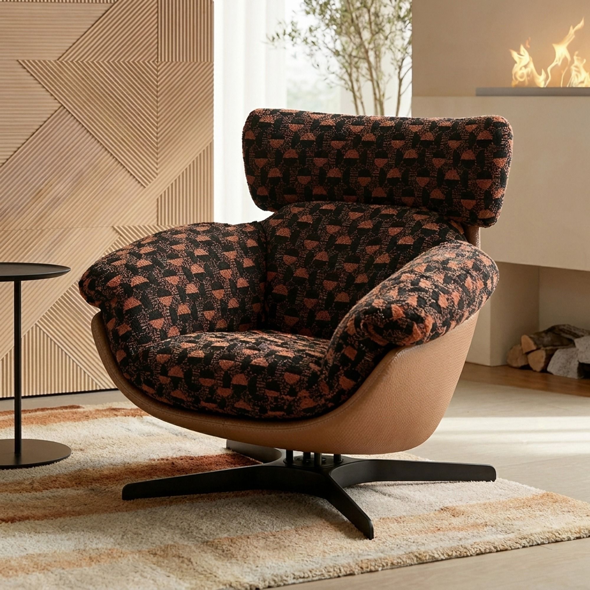 Jacquard Fabric Swivel Lounge Chair