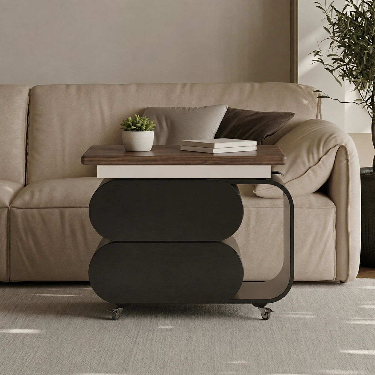 37" Organic Modern Engineered Wood Side Table C-Shaped