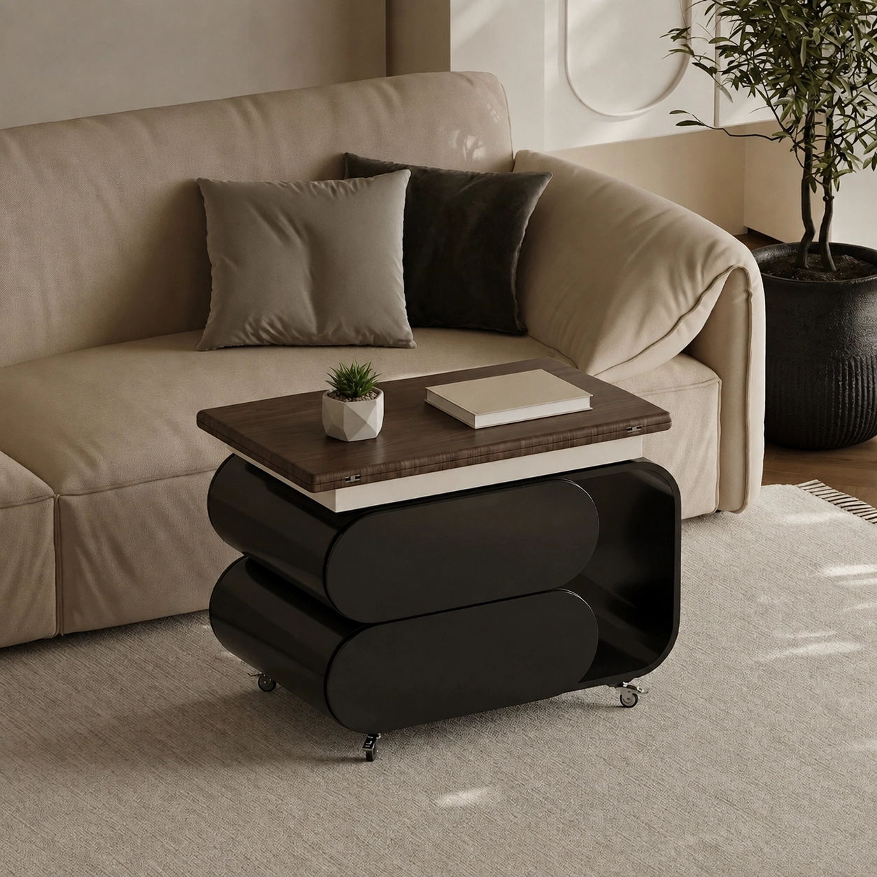 37" Organic Modern Engineered Wood Side Table C-Shaped