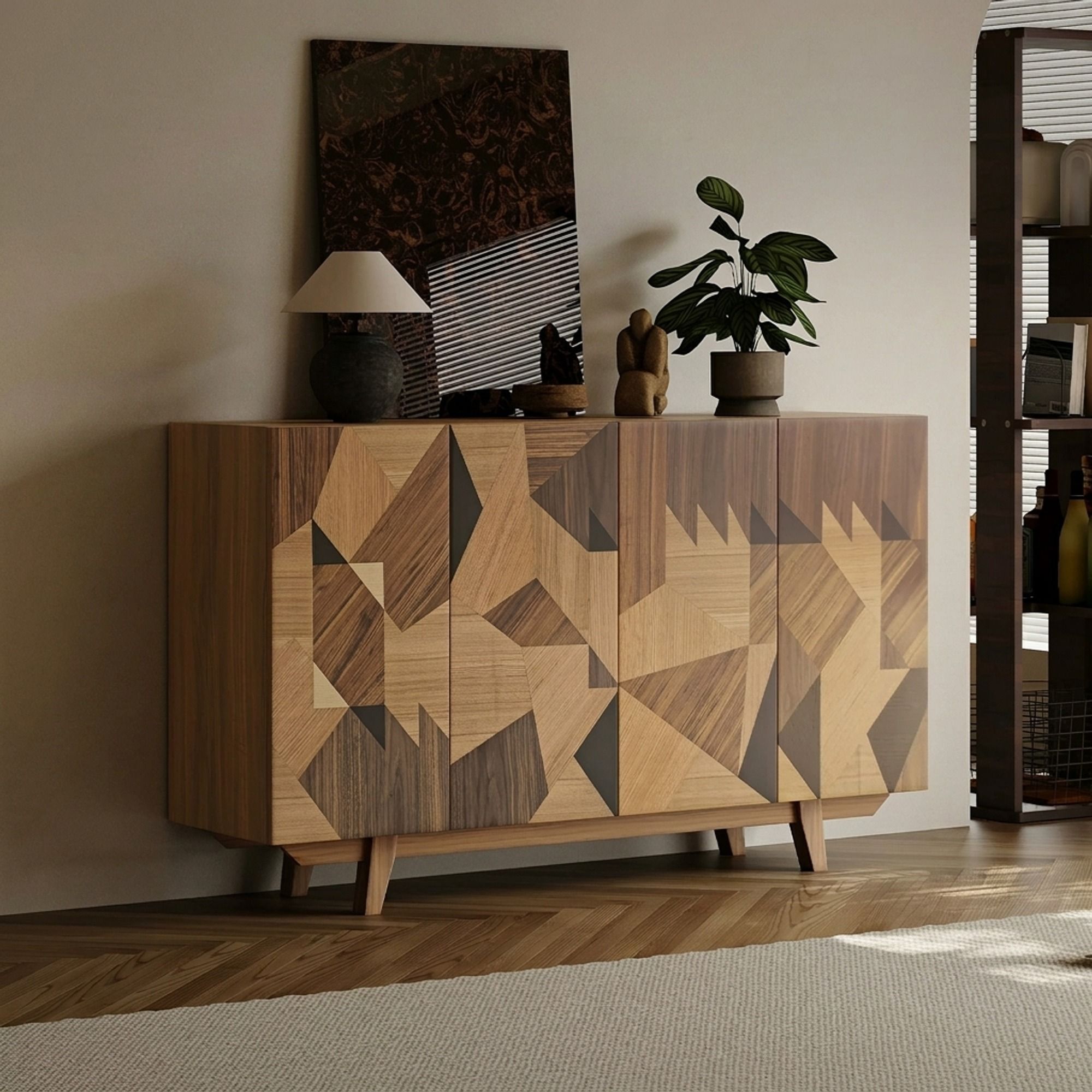 47.2" Mid-Century Modern Plywood Sideboard with Storage