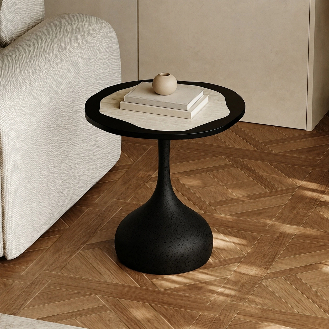 19.7" Organic Modern Resin Round Side Table