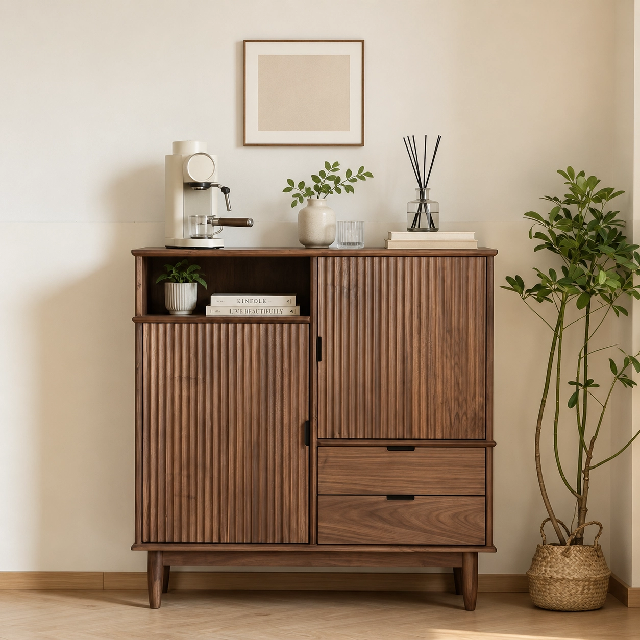 41.33" Mid-Century Modern Solid Wood Sideboard with Drawers