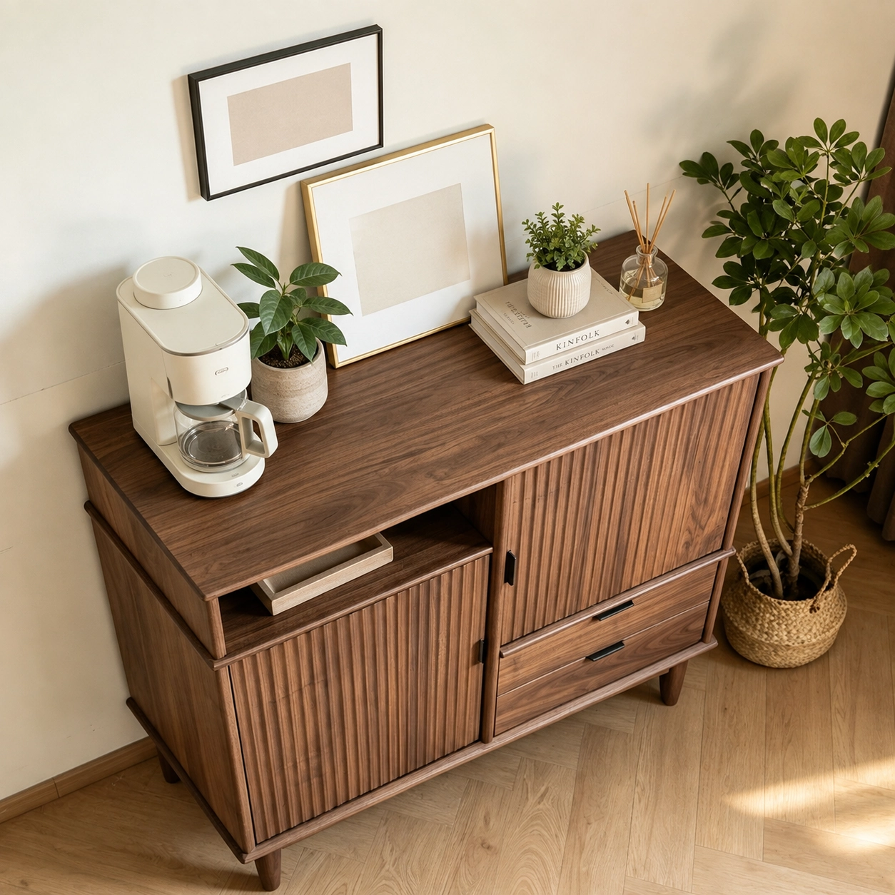 41.33" Mid-Century Modern Solid Wood Sideboard with Drawers