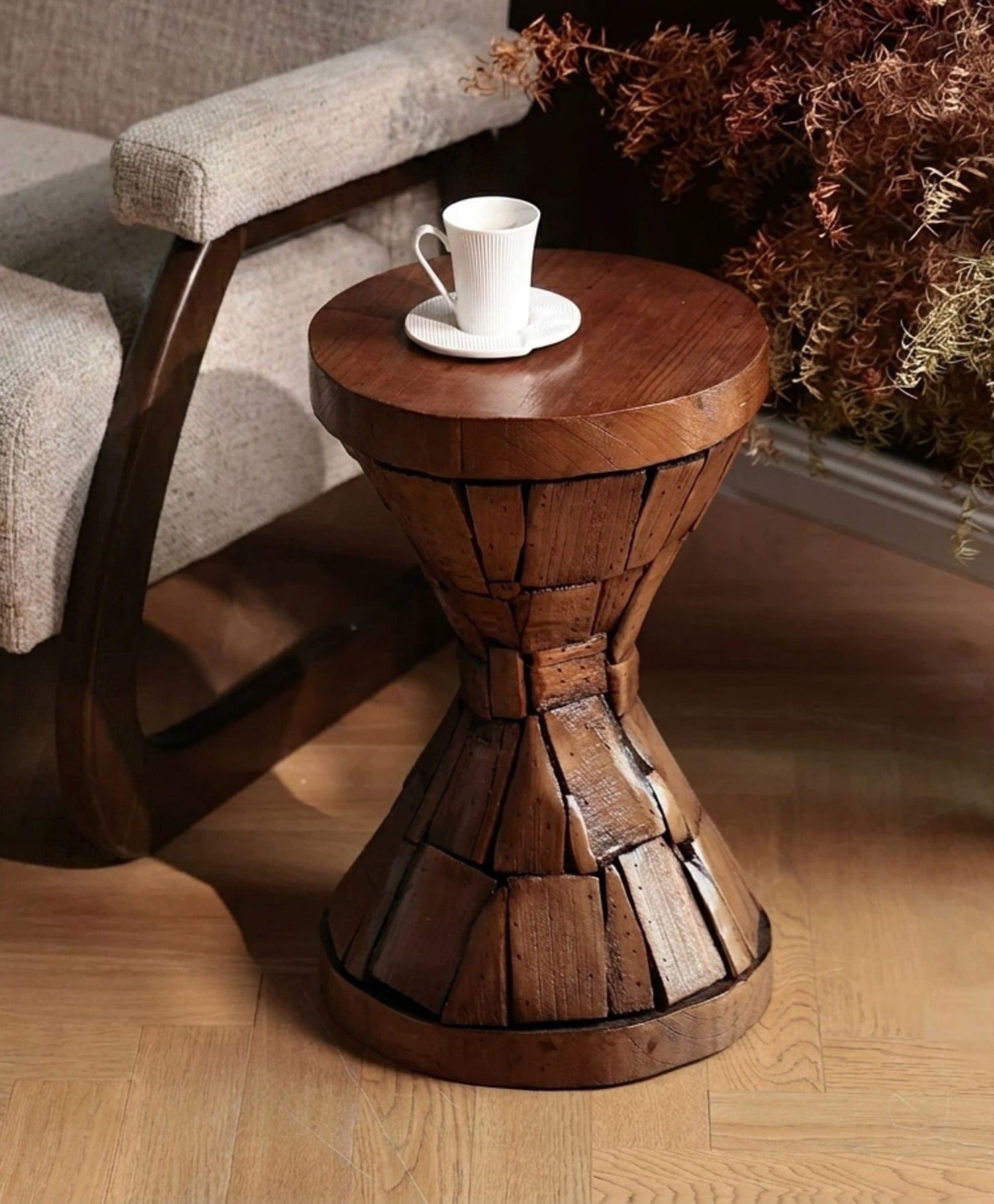 12.2" Organic Modern Solid Wood Round Side Table