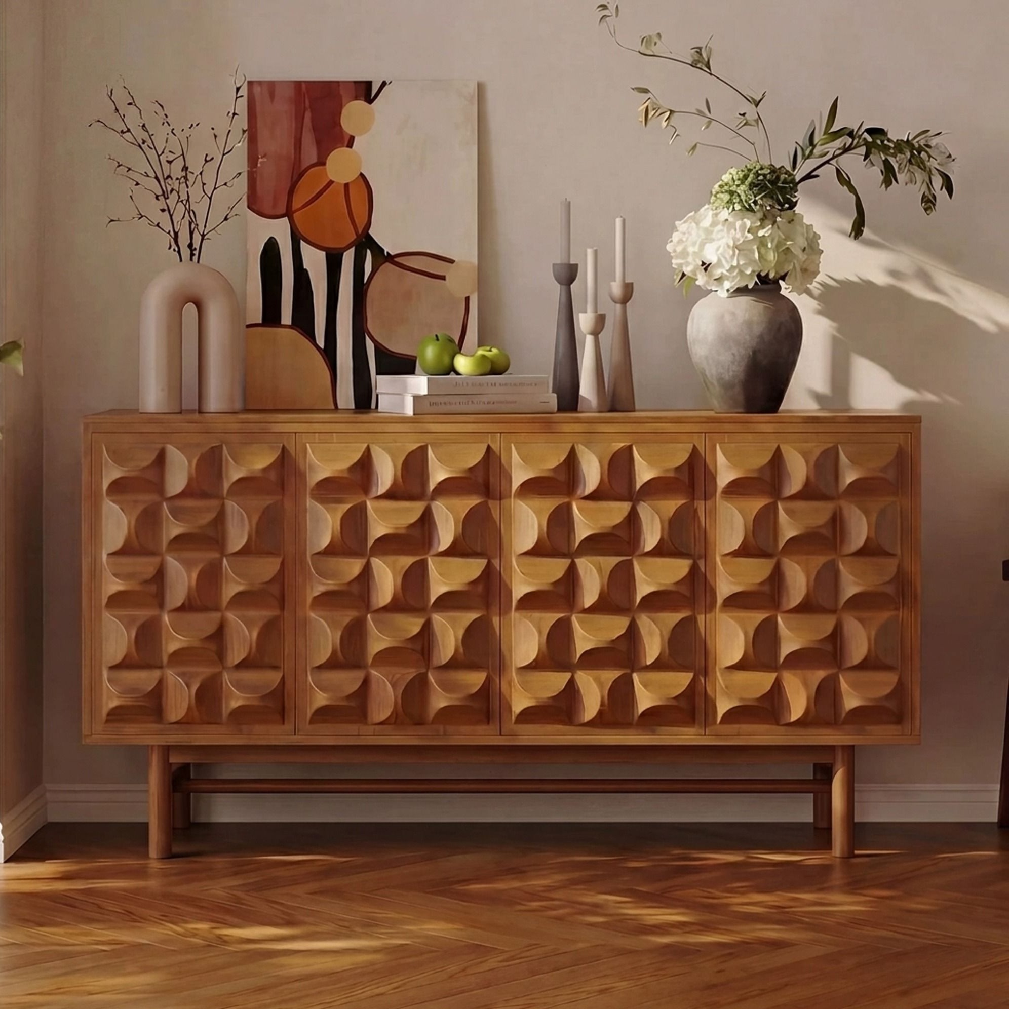 59.06" Mid-Century Modern Plywood Sideboard with Storage