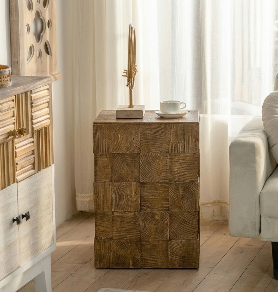 14" Organic Modern Engineered Wood Side Table Square