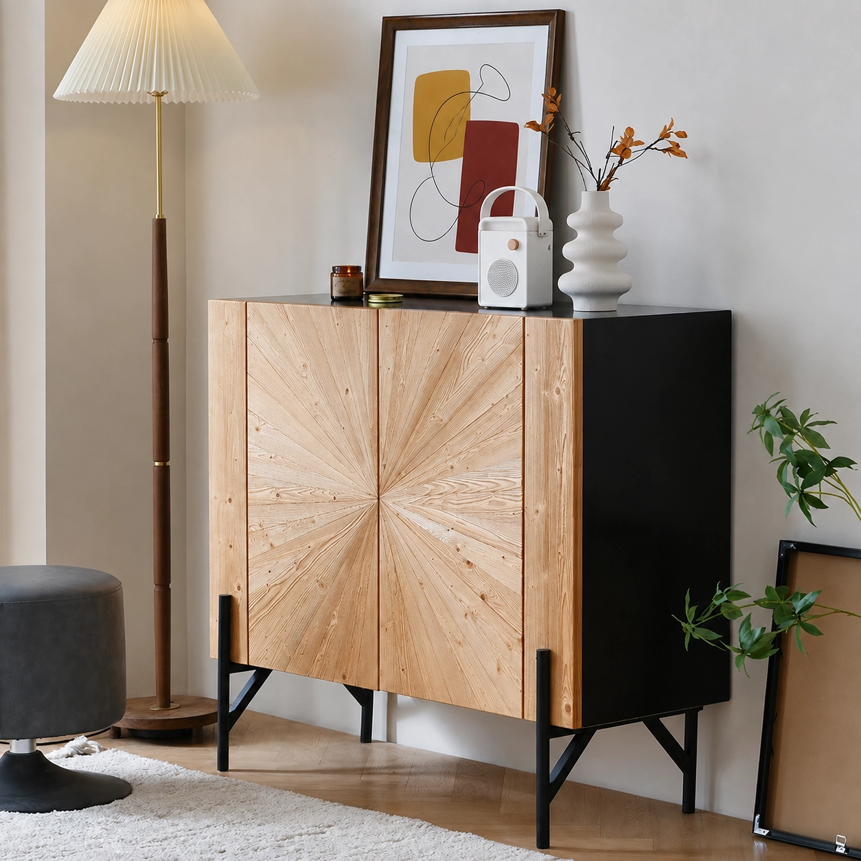 French Vintage Parquet Sideboard