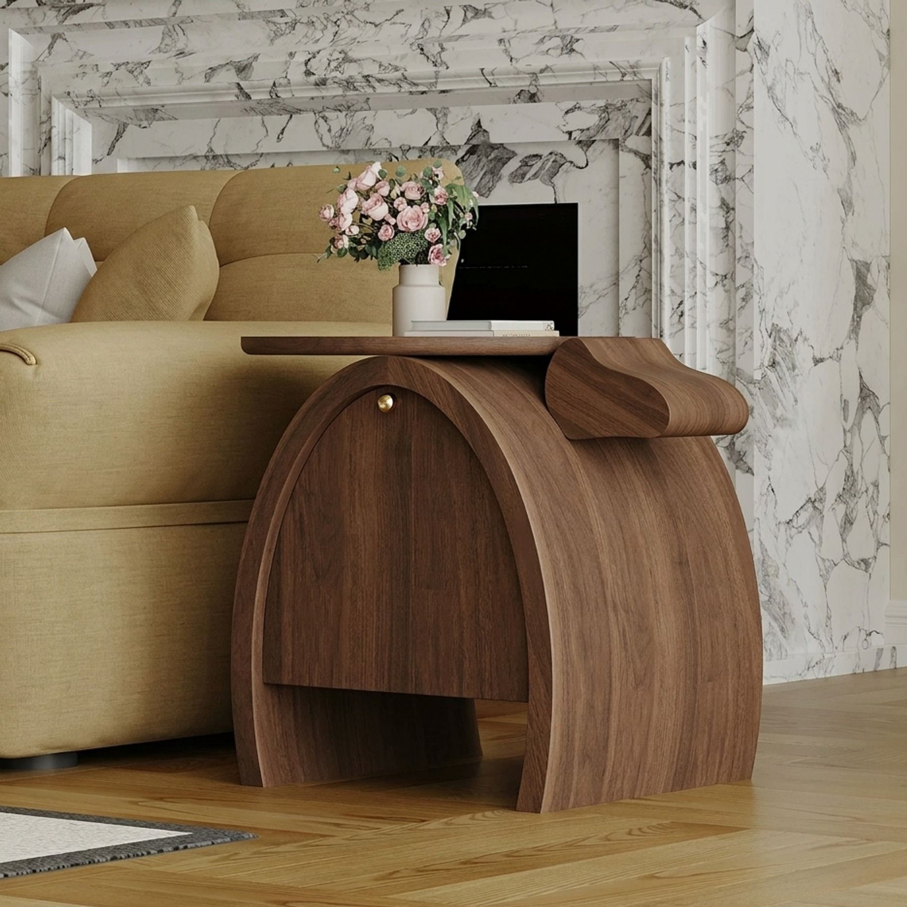 22.6" Organic Modern Engineered Wood Round Side Table