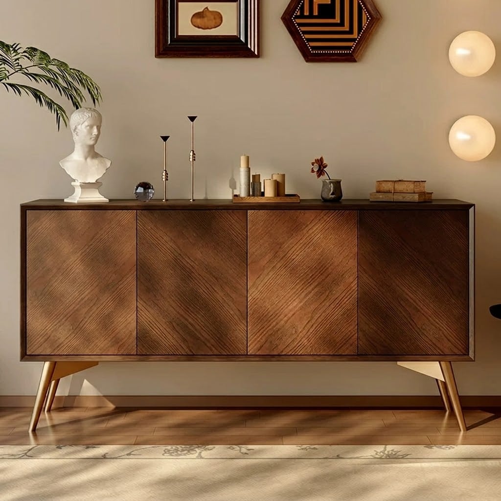 47.2" Mid-Century Modern Solid Wood Sideboard with Storage