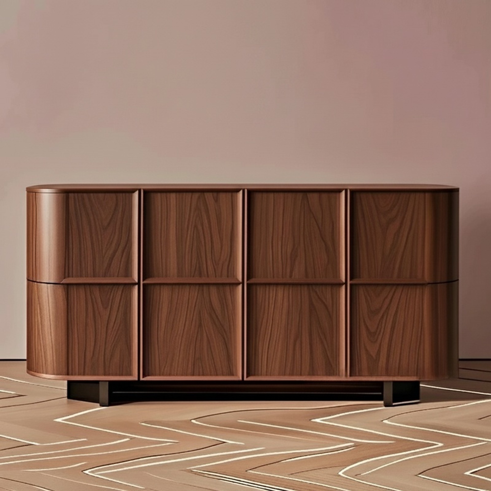 Minimalist Walnut Lacquer Sideboard