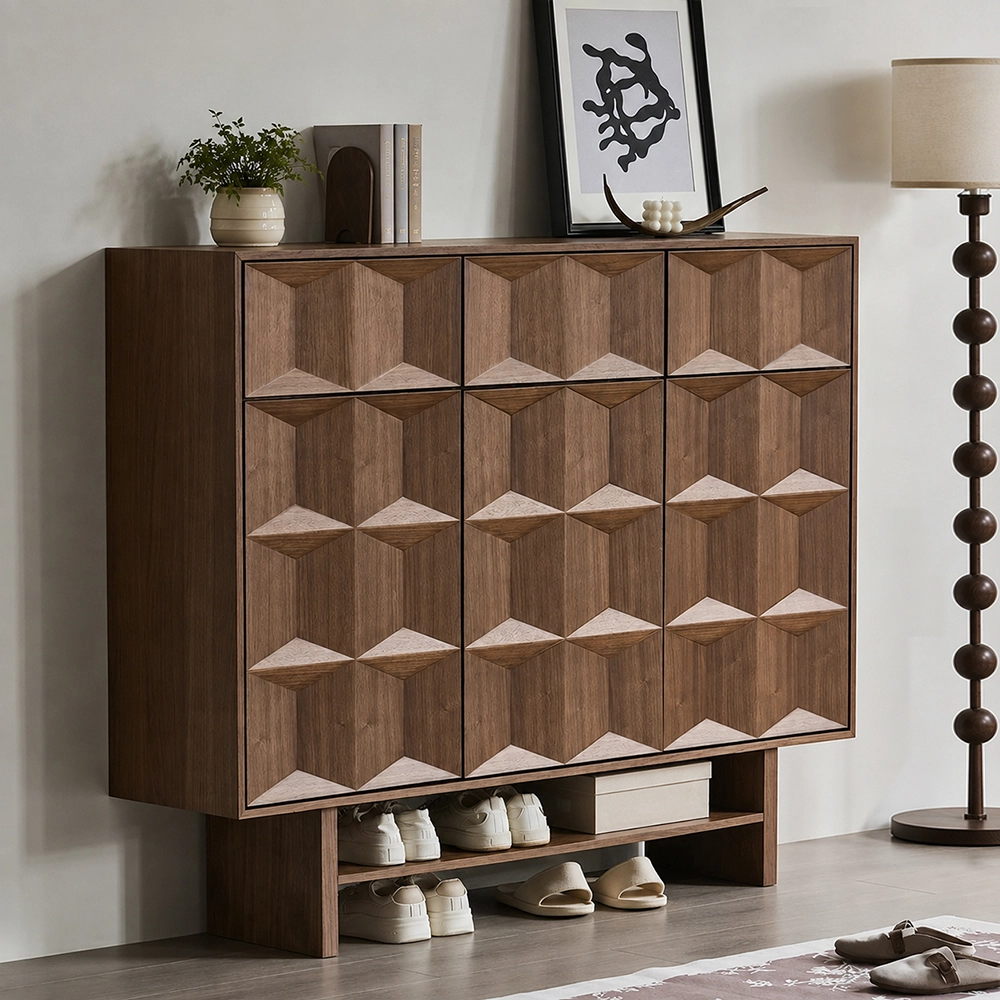 47.2" Contemporary Plywood Shoe Cabinet with Flip Drawers