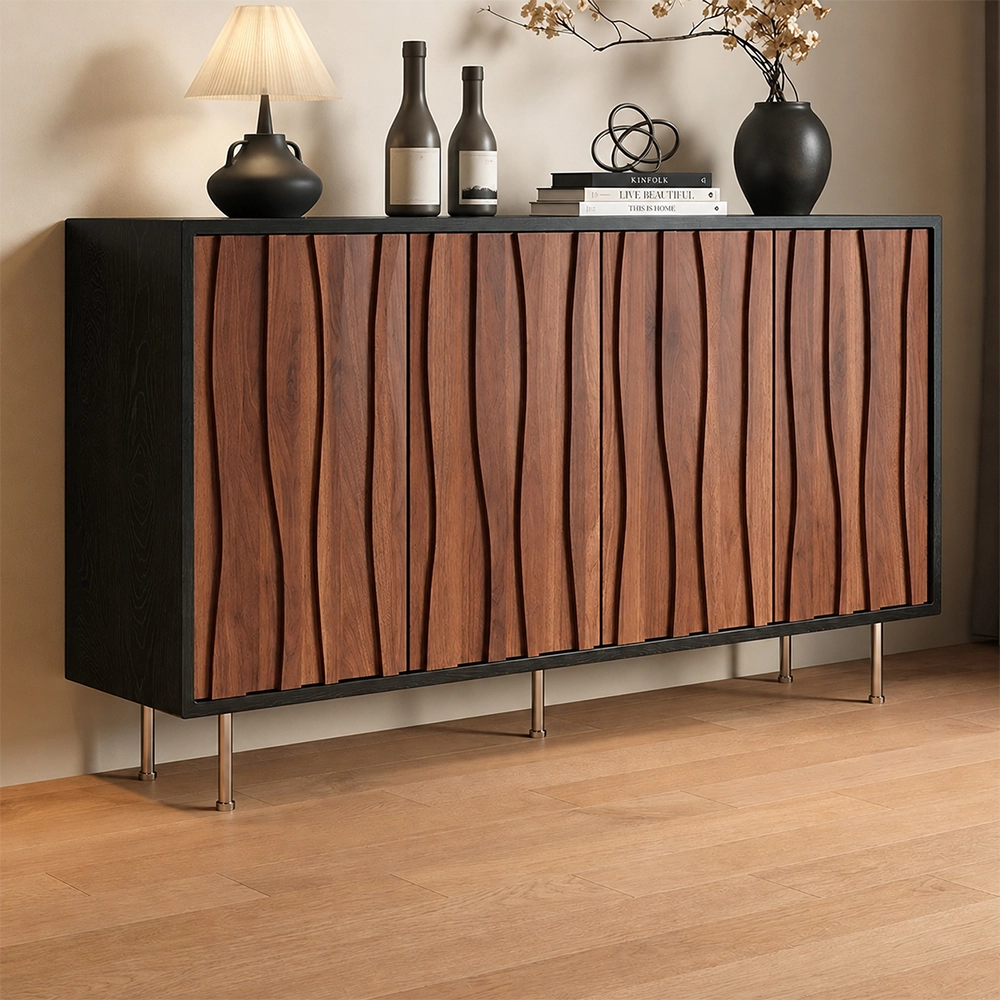 Mid-Century Solid Wood Slatted Sideboard