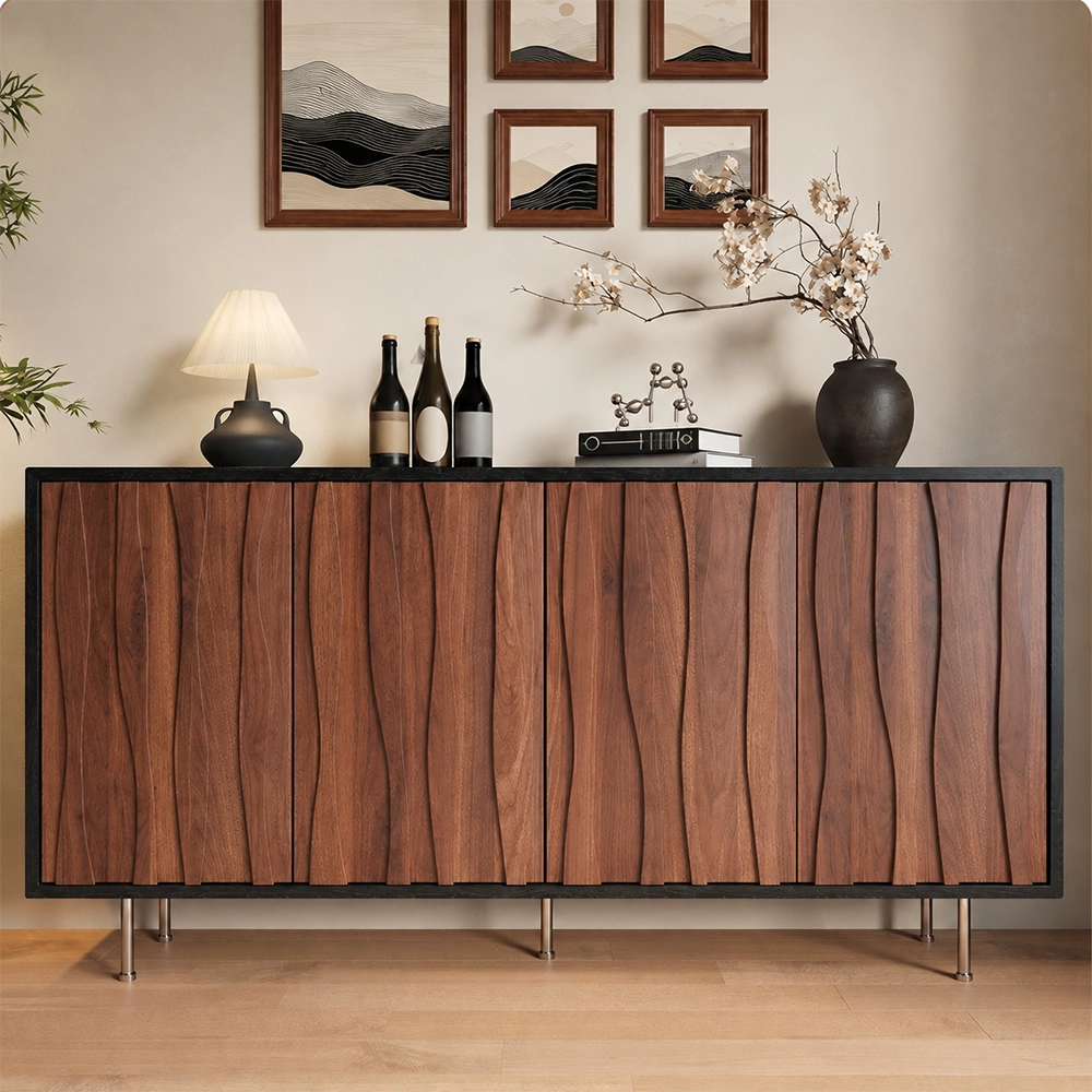 Mid-Century Solid Wood Slatted Sideboard