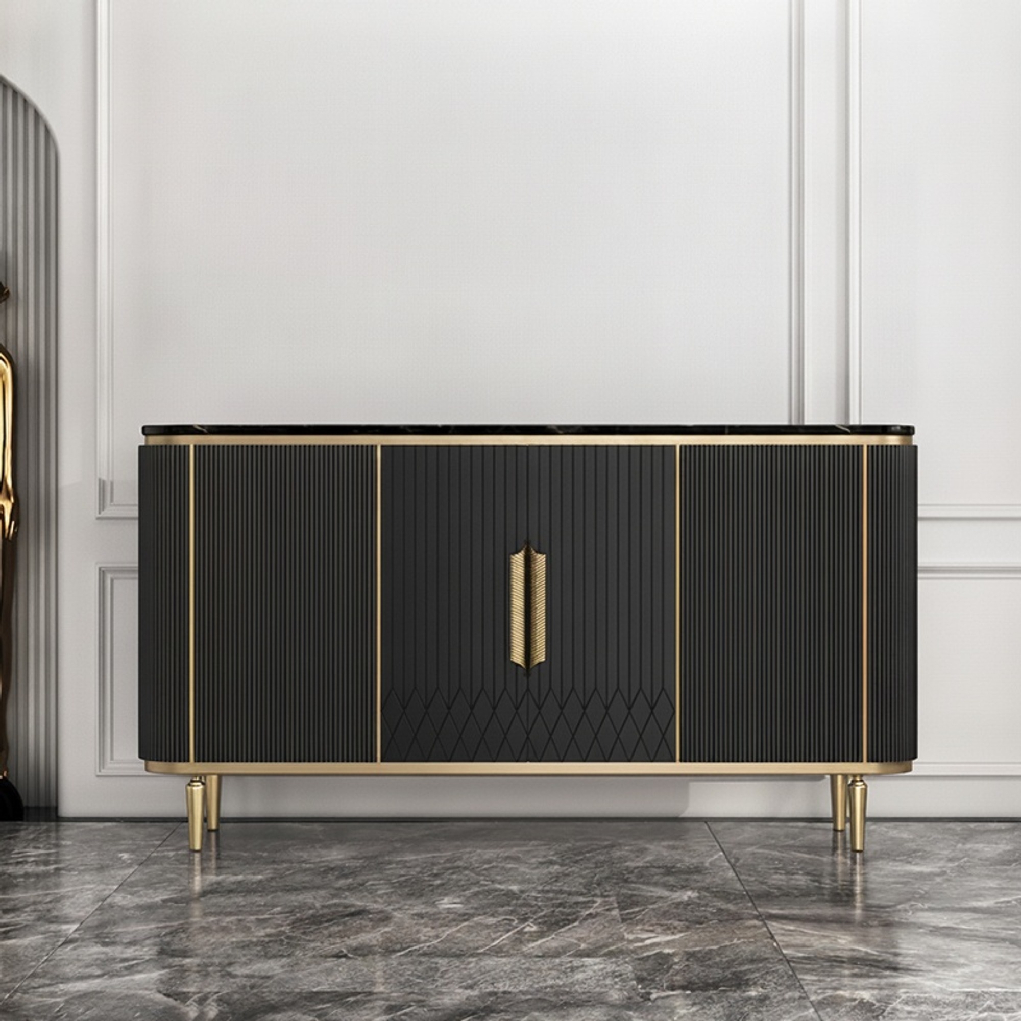 39.4" Art Deco Sintered Stone and Plywood Sideboard with Storage