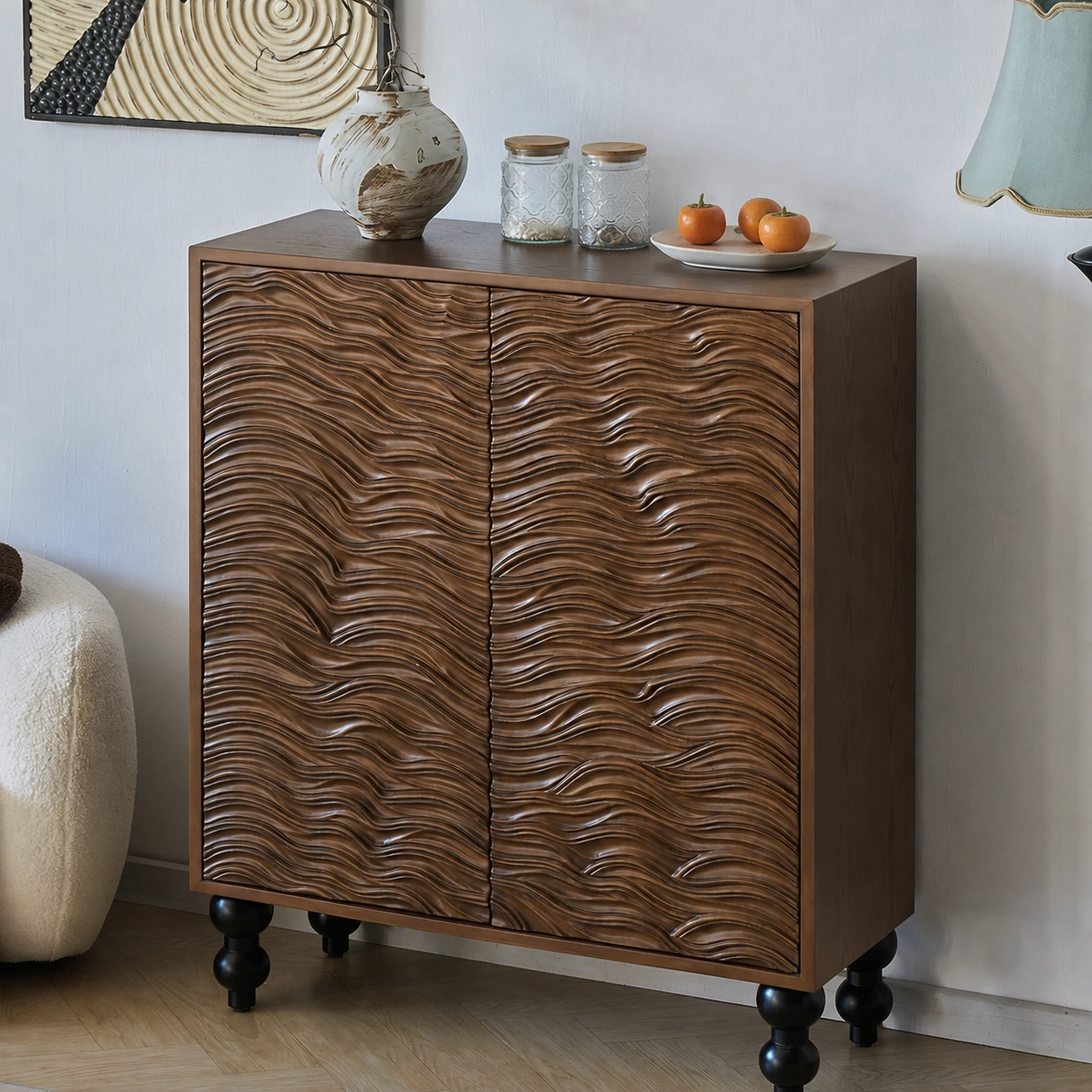 Solid Wood Water Ripple Cabinet