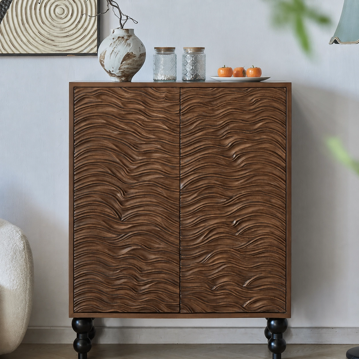 Solid Wood Water Ripple Cabinet