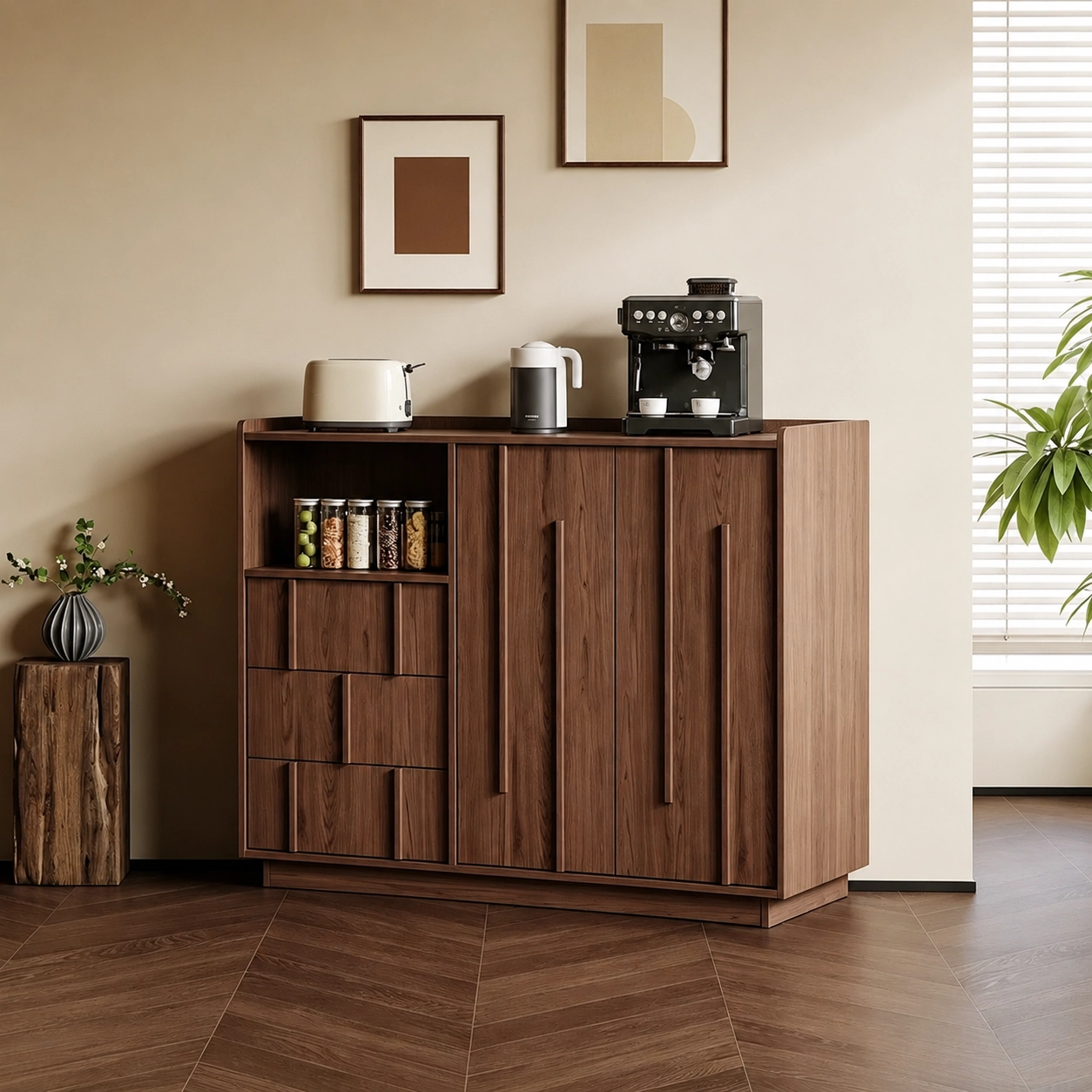 39.4" Japandi Solid Wood Sideboard with Drawers
