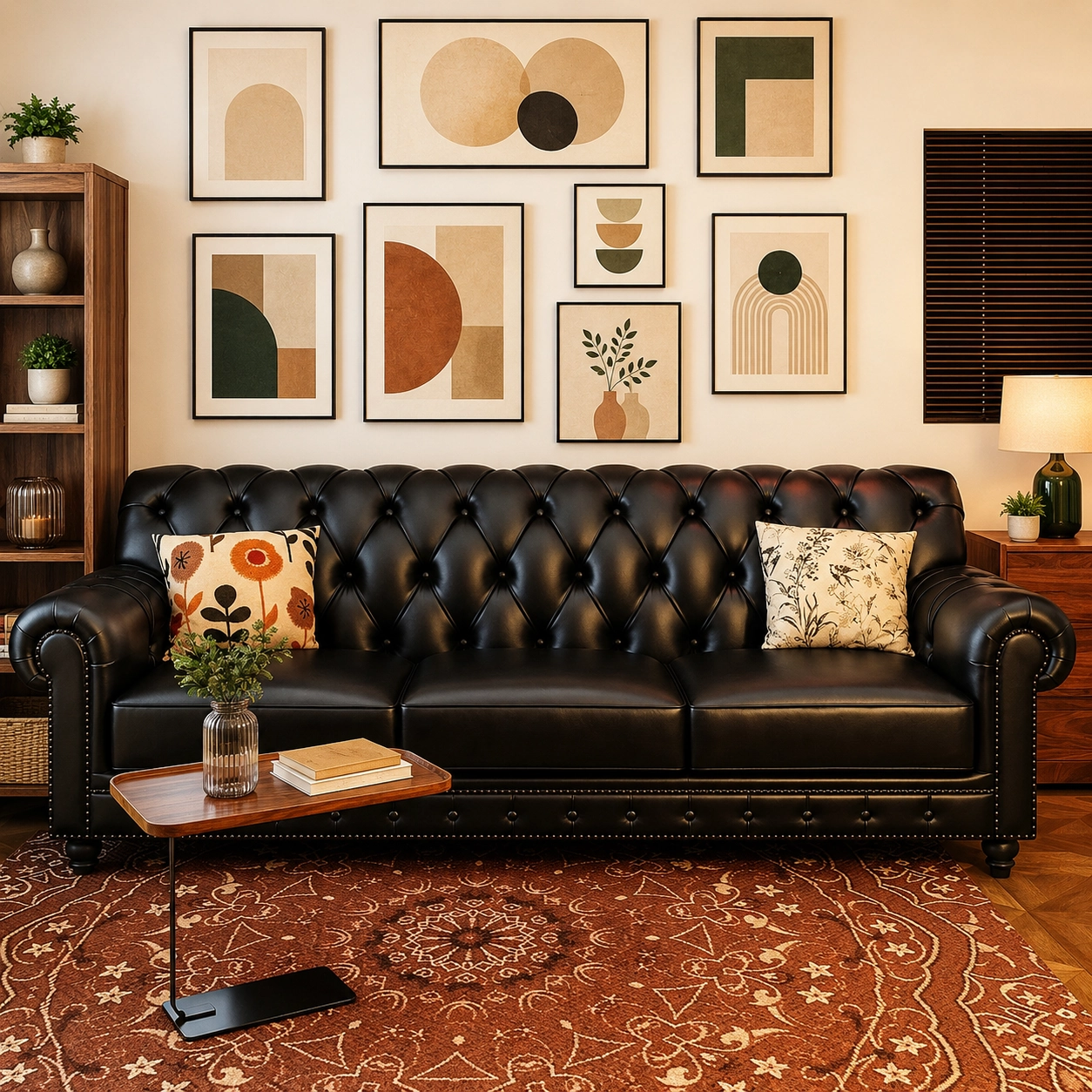 41.3" Luxury Leather Tufted Sofa