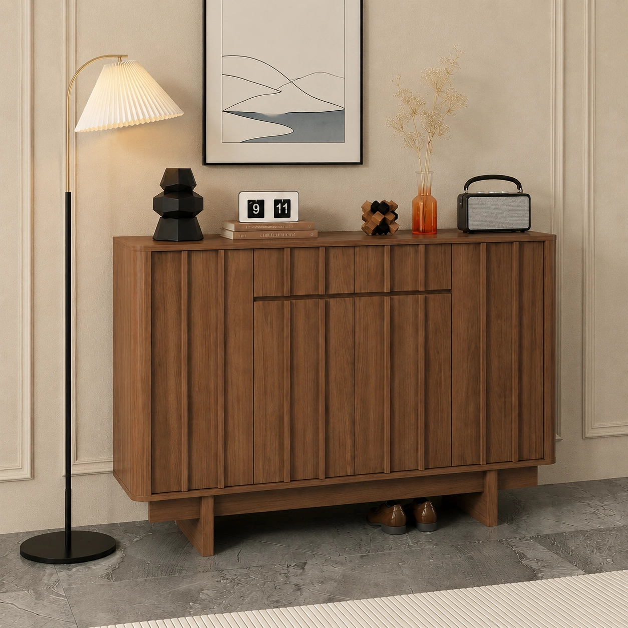 Minimalist Ribbed Entryway Shoe Cabinet