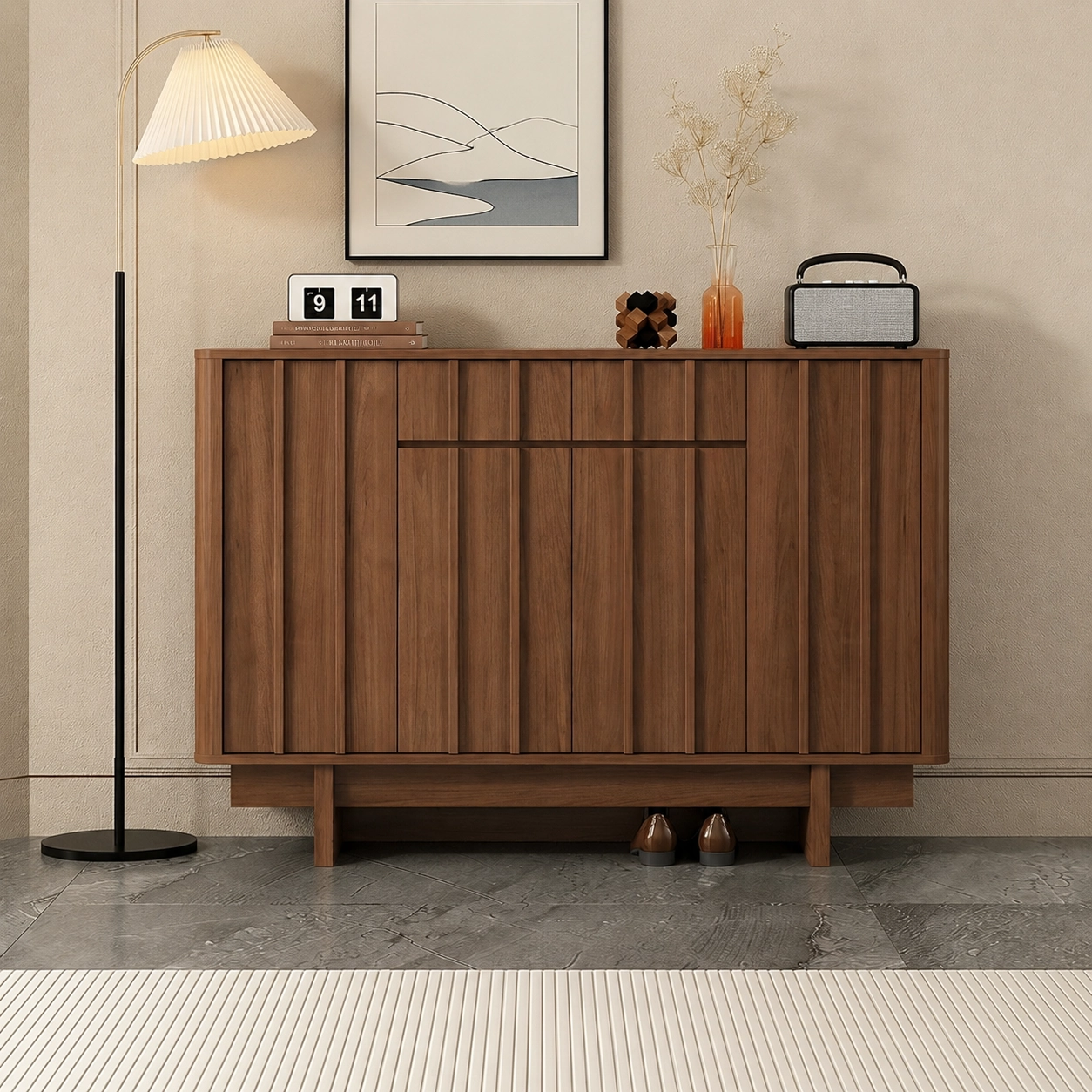 Minimalist Ribbed Entryway Shoe Cabinet