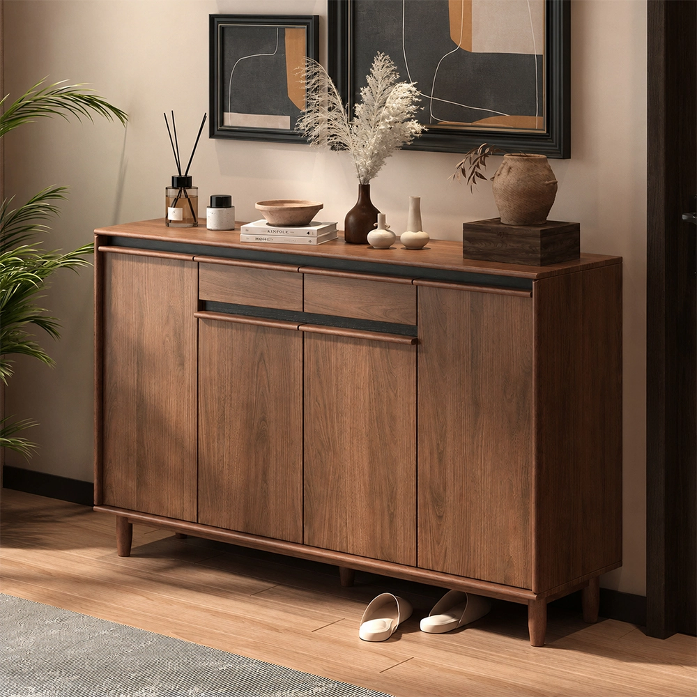 Walnut & Black Sculpted Shoe Cabinet