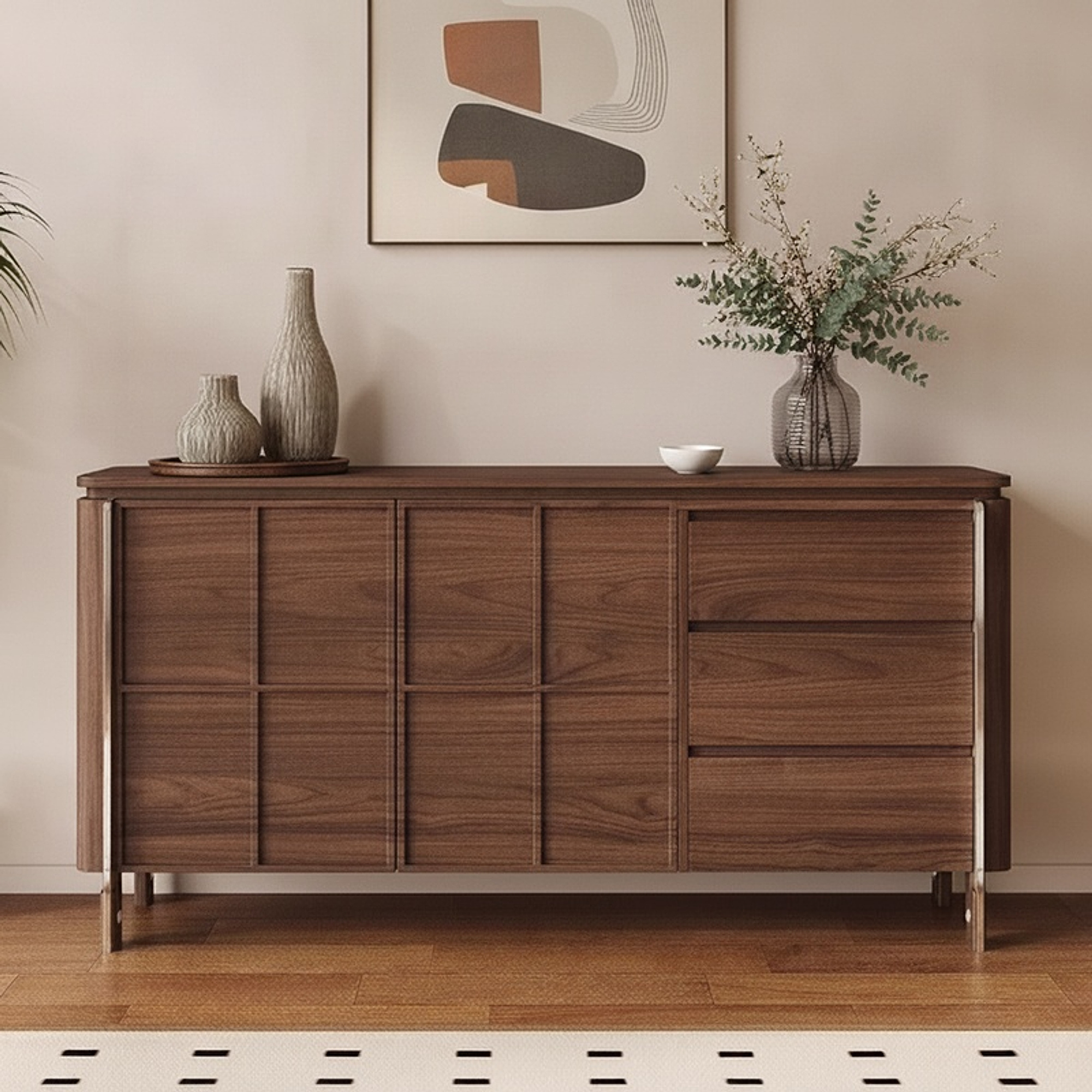 47.24" Mid-Century Modern Solid Wood Sideboard with Storage