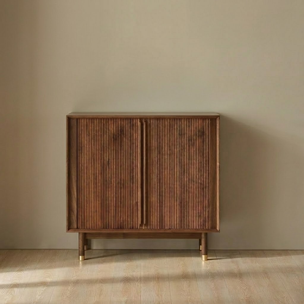 35.4" Japandi Solid Wood and Plywood Sideboard with Storage