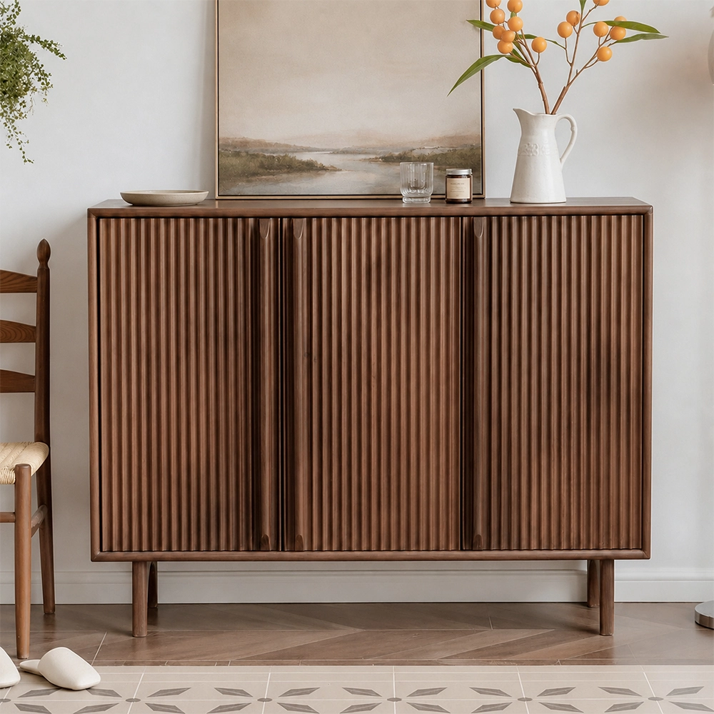Black Walnut Vertical Grid Shoe Cabinet