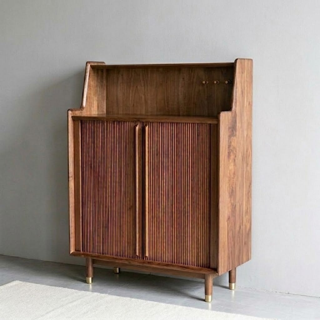 35.4" Japandi Solid Wood Shoe Cabinet with Doors