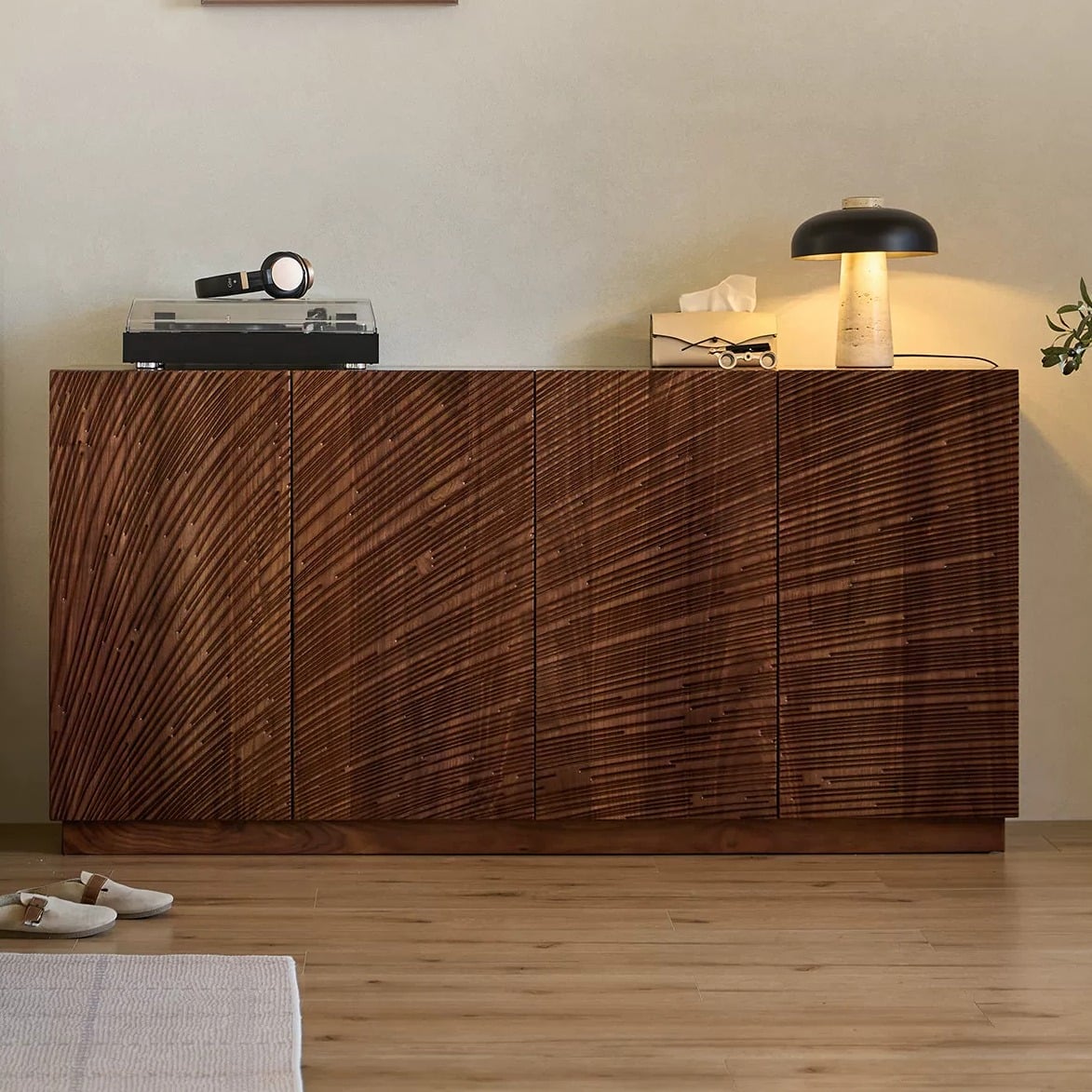 Artistic Carved Solid Walnut Sideboard