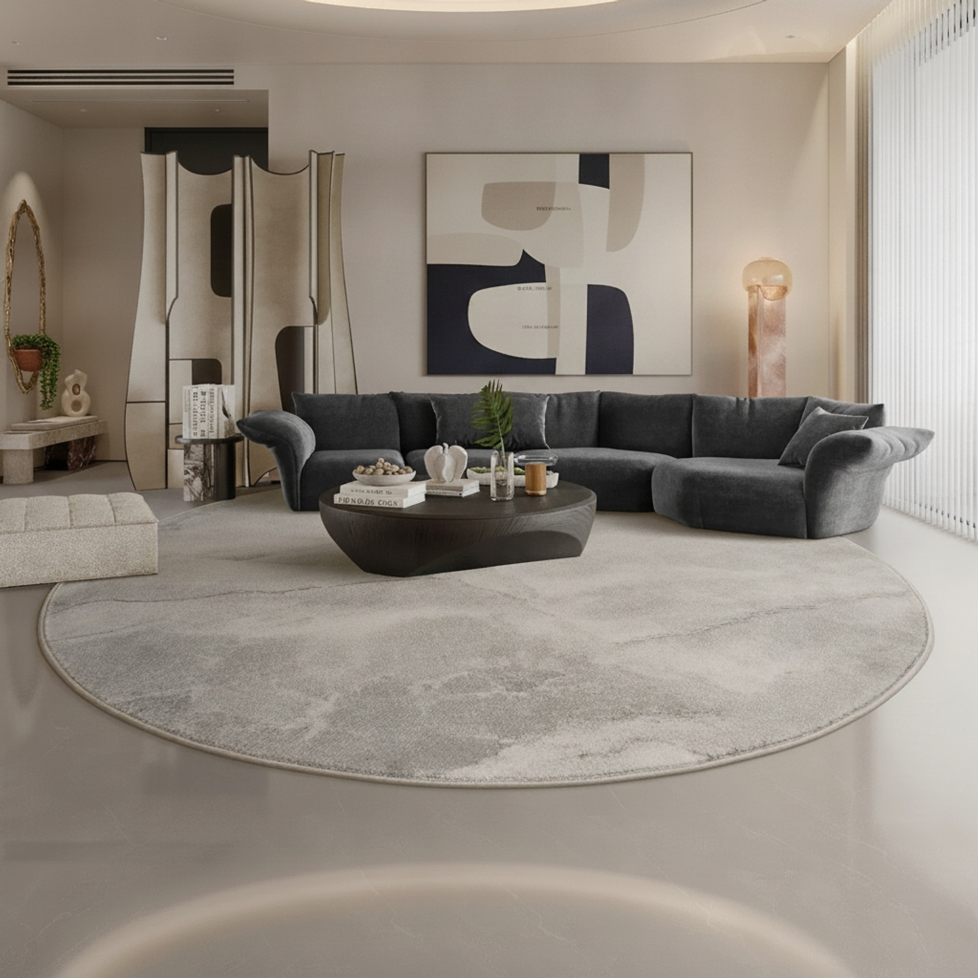 66.9" Minimalist Polyester Textile Low Pile Area Rug