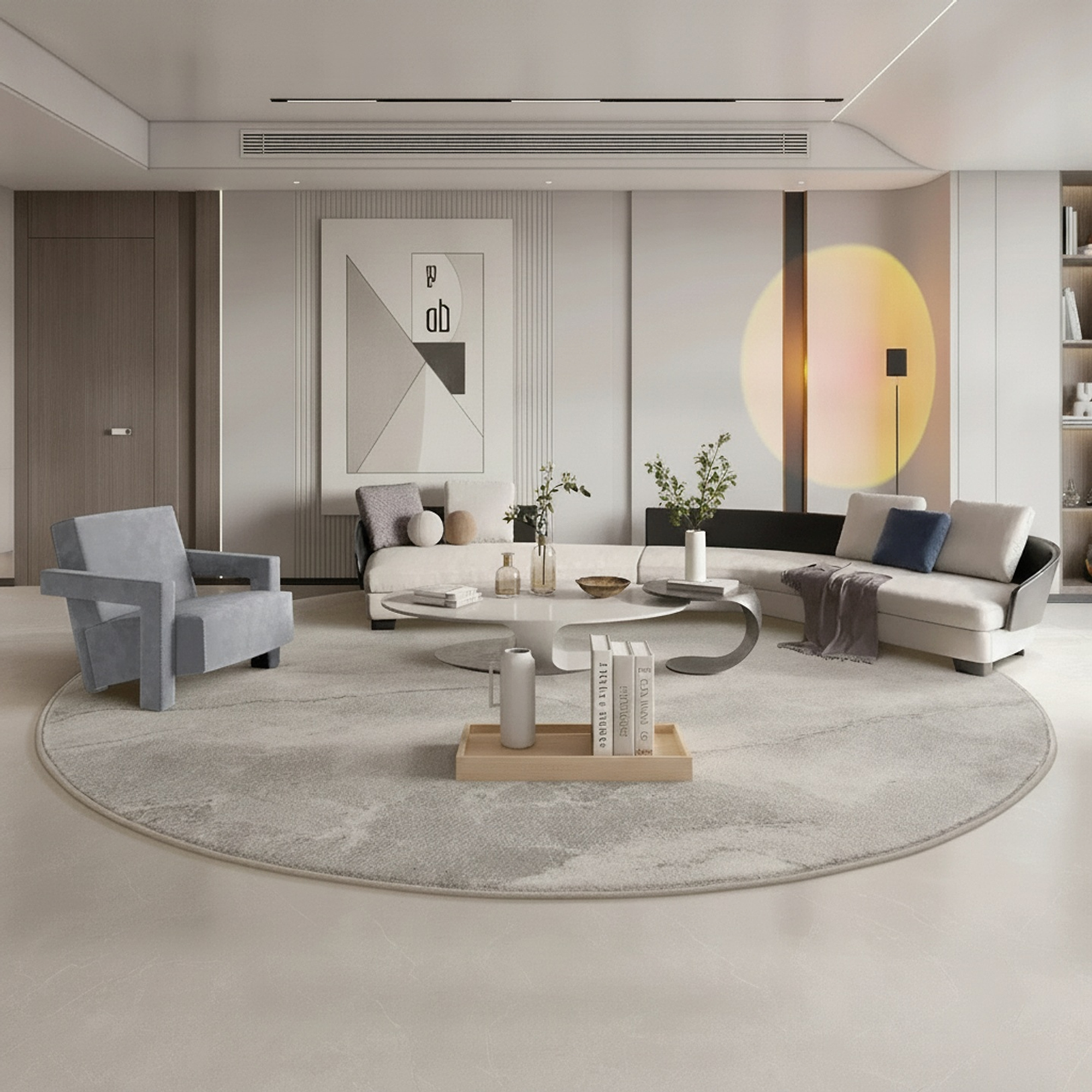 66.9" Minimalist Polyester Textile Low Pile Area Rug