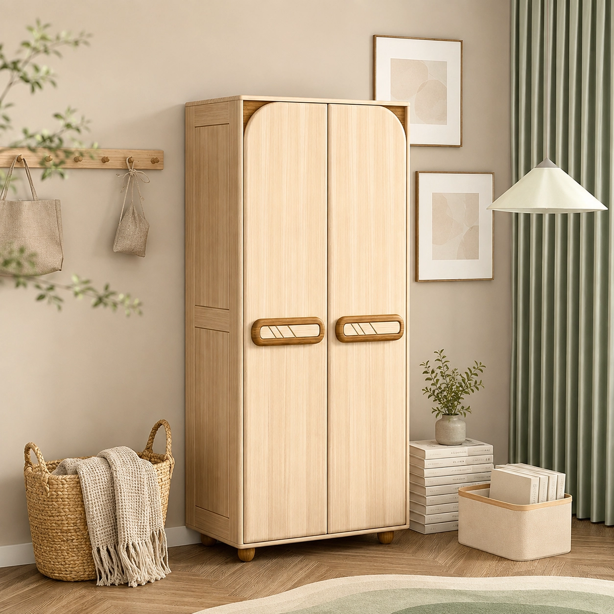 30.9" Japandi Solid Wood Wardrobe & Armoires with Freestanding Storage