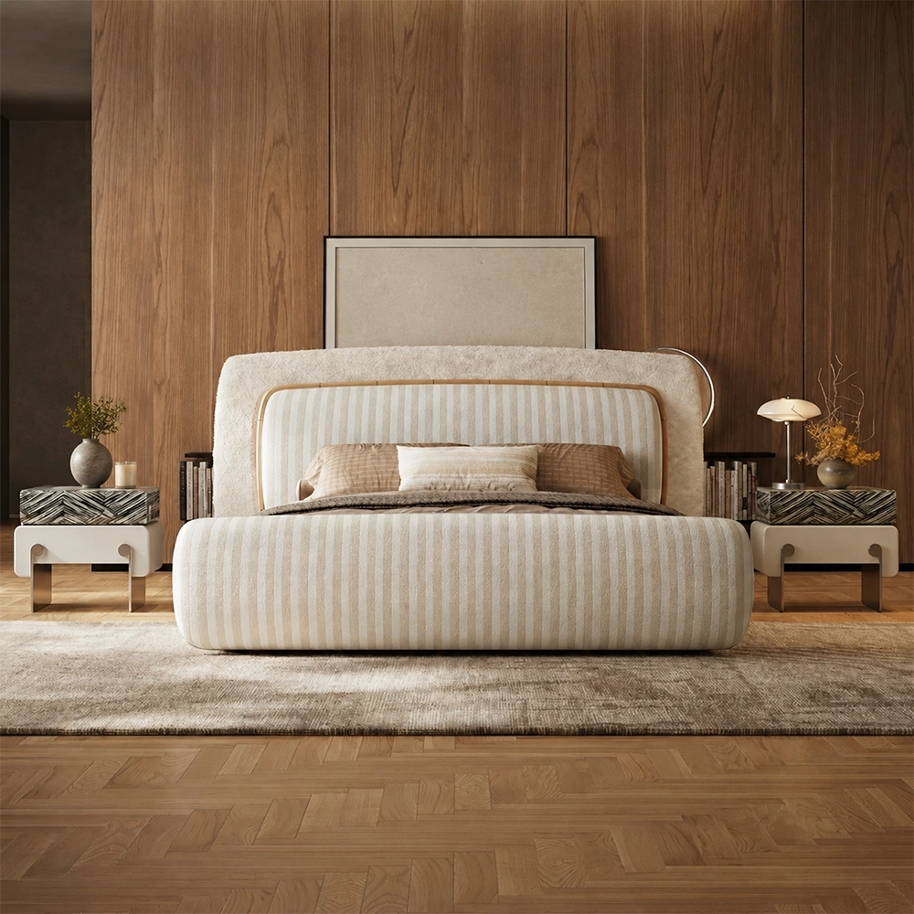 Boucle Fluted Upholstered Bed