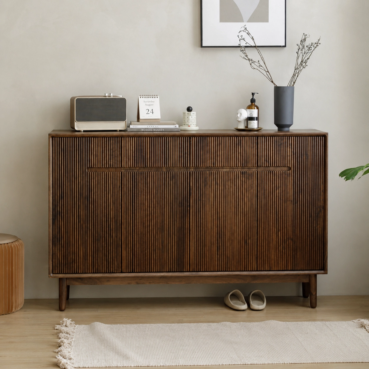 51.2" Japandi Solid Wood Shoe Cabinet with Flip Drawers