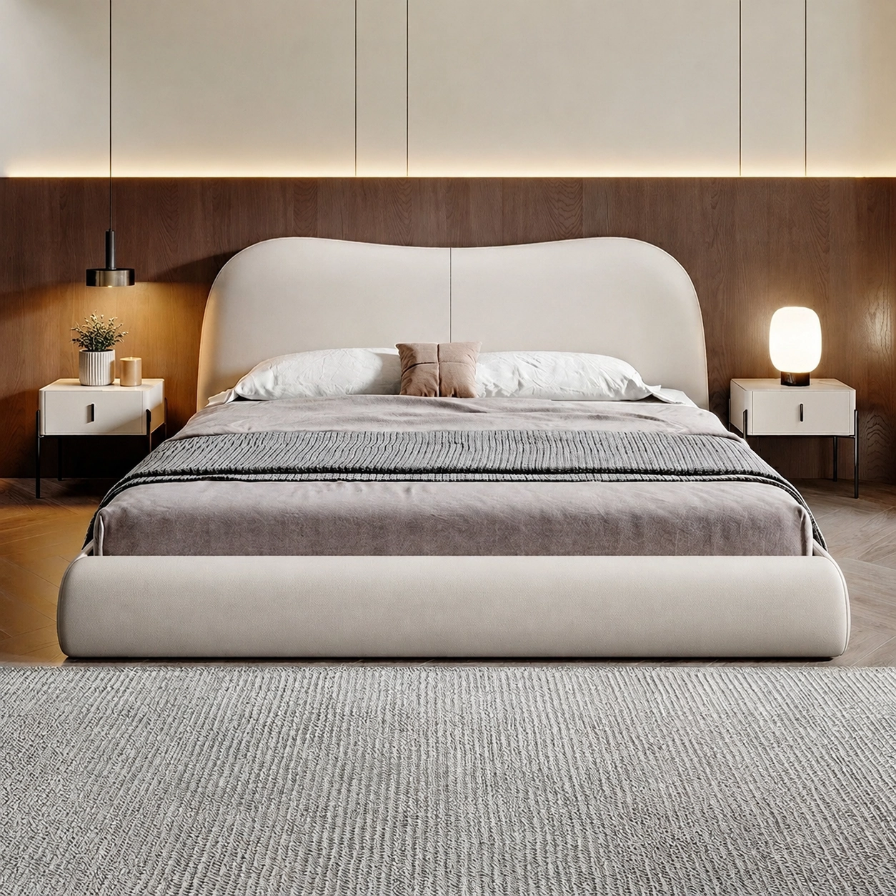 Upholstered Top-Grain Leather Bed