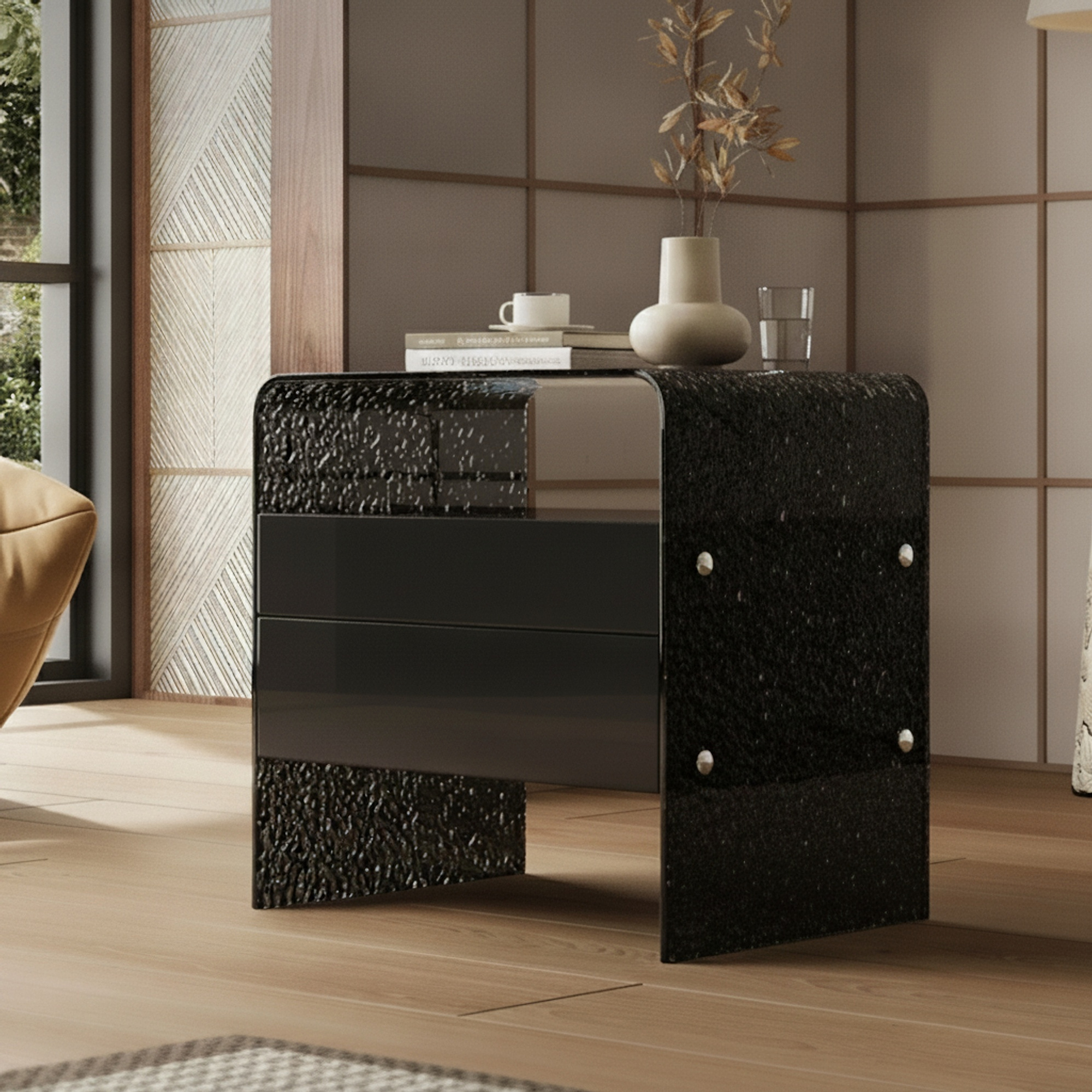 17.7" Contemporary Acrylic Nightstand drawers