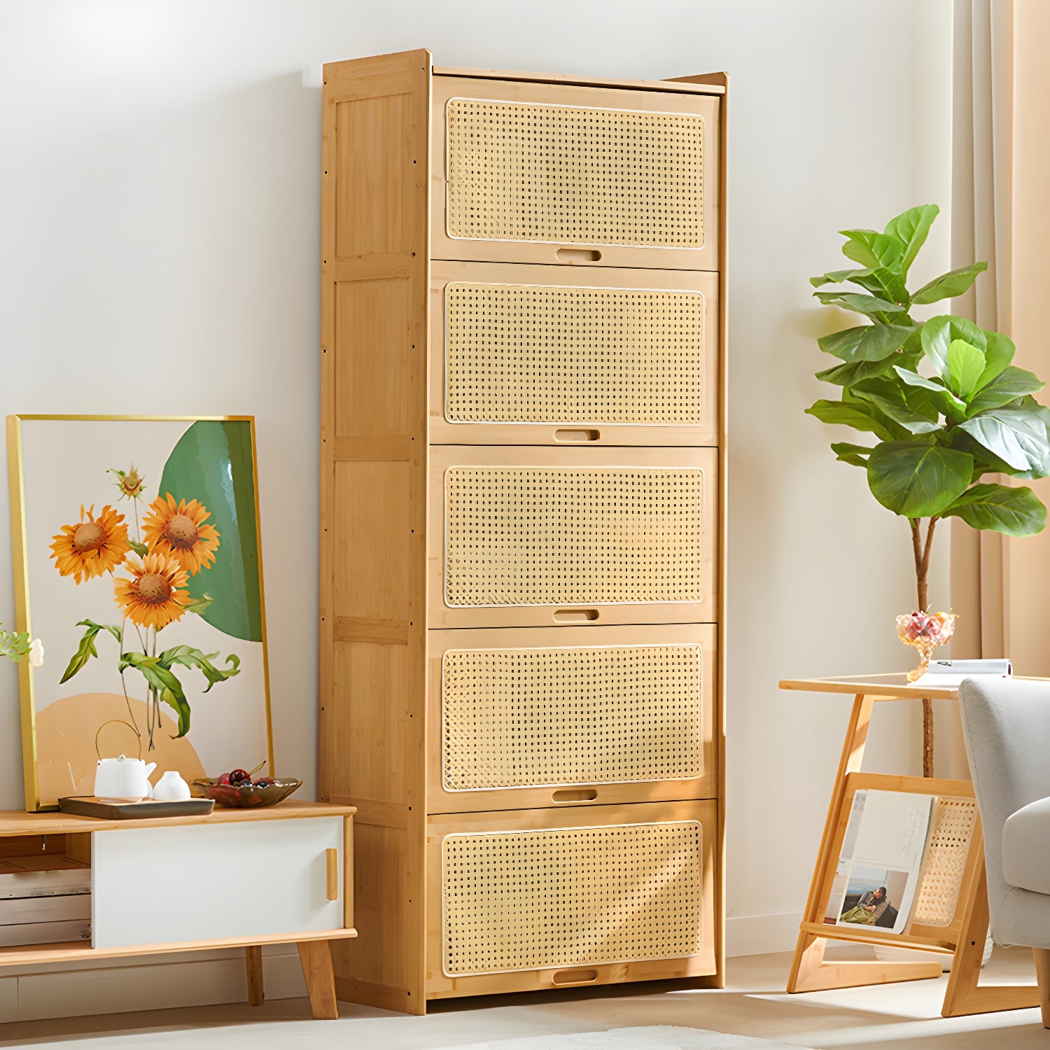 13.5" L *27" W *42" H / Tan / Wicker & Rattan / 3